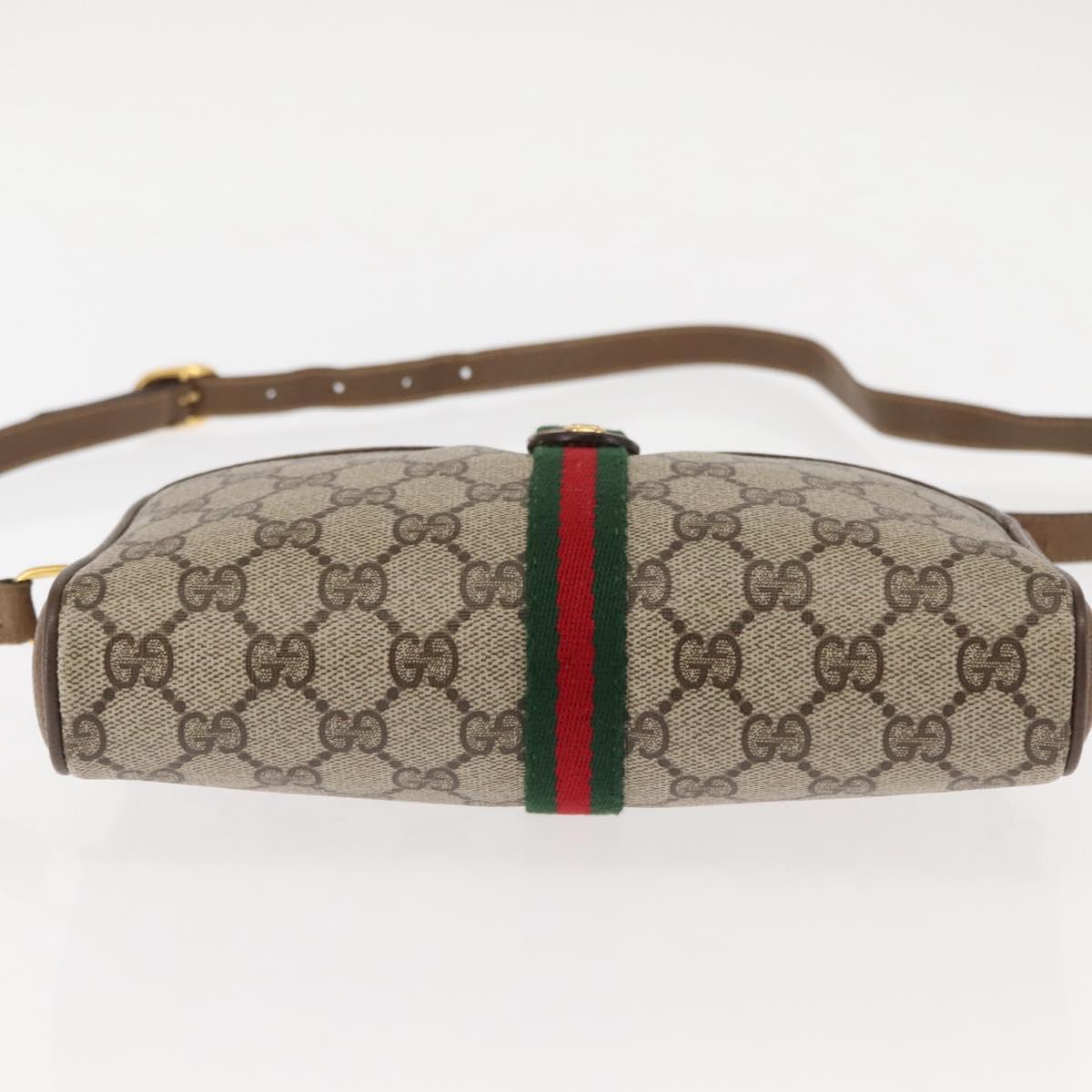 GUCCI GG Canvas Web Sherry Line Shoulder Bag PVC Leather Beige Green Auth BA6764