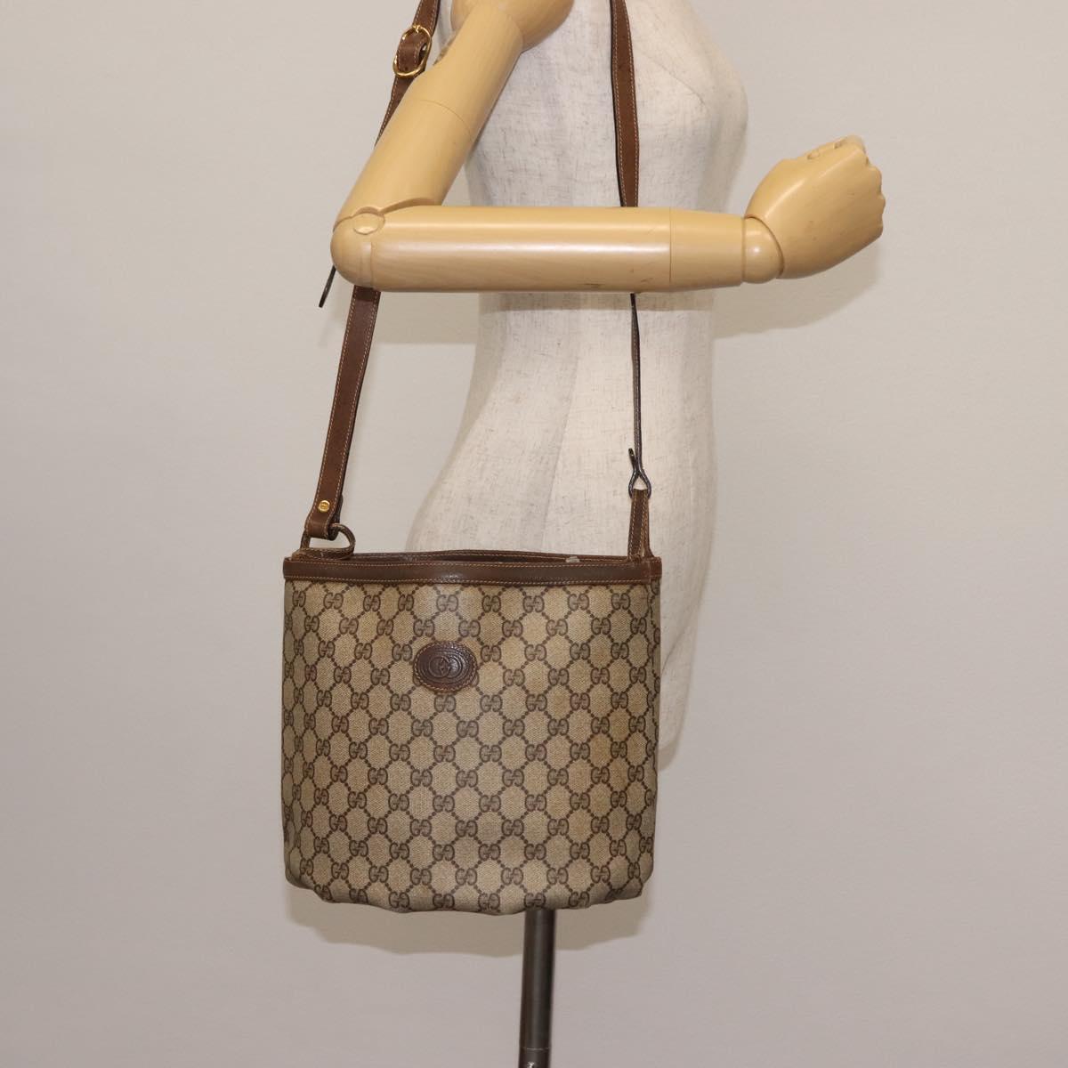 GUCCI GG Supreme Shoulder Bag PVC Leather Beige Auth BA6765