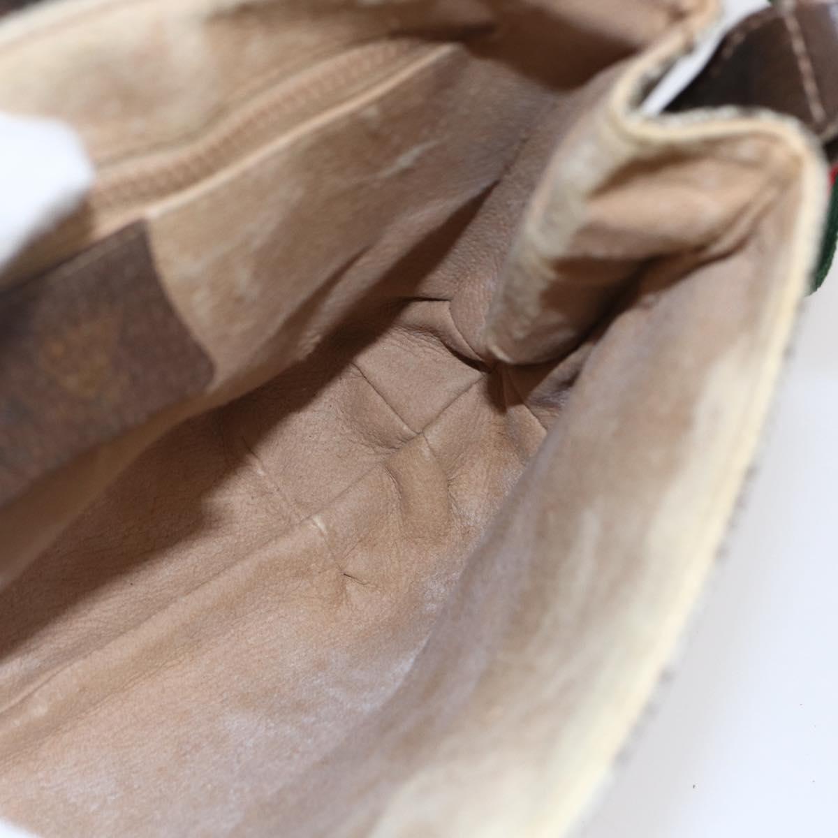 GUCCI GG Canvas Web Sherry Line Shoulder Bag PVC Leather Beige Green Auth BA6766