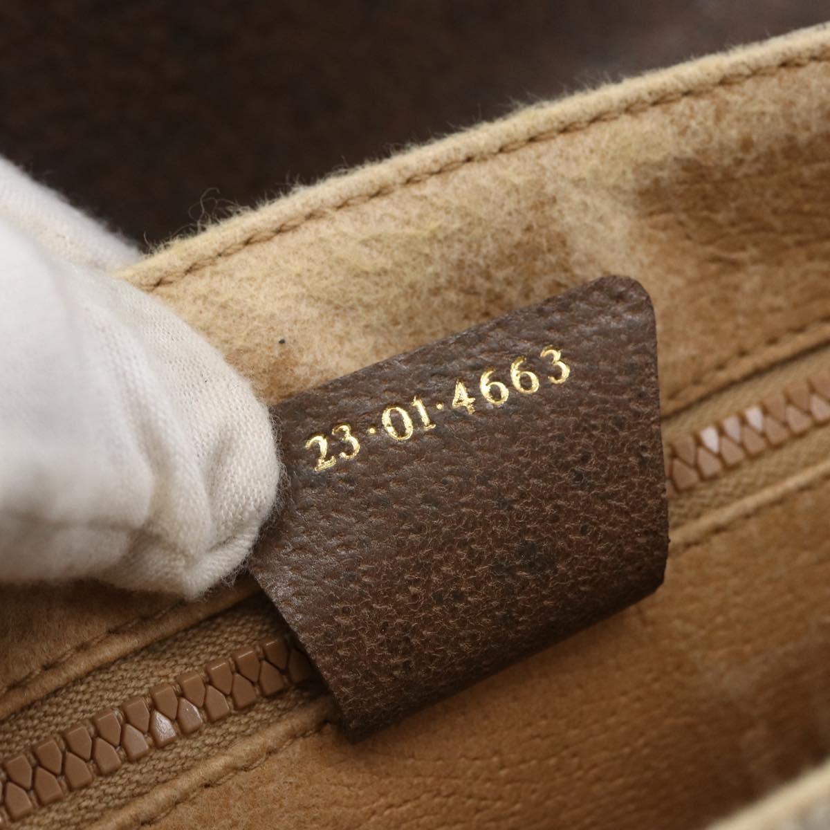 GUCCI GG Canvas Web Sherry Line Shoulder Bag PVC Leather Beige Green Auth BA6766