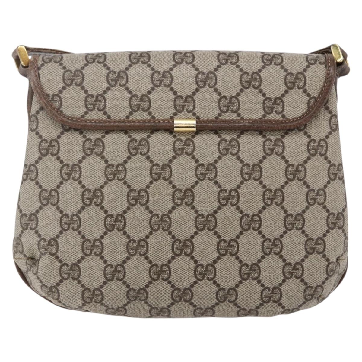 GUCCI GG Canvas Web Sherry Line Shoulder Bag PVC Leather Beige Green Auth BA6766