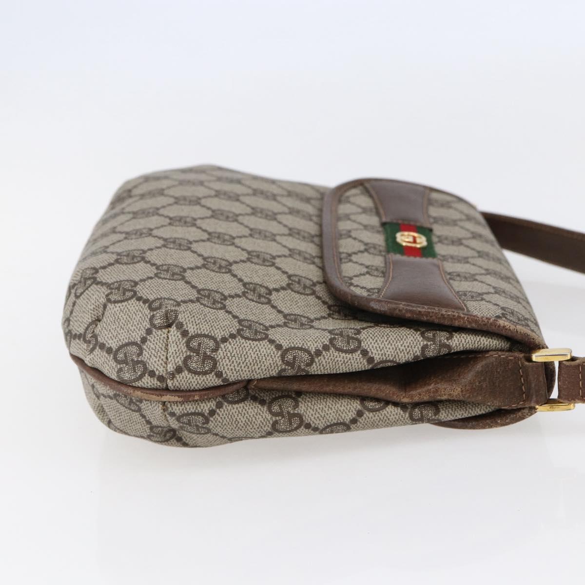 GUCCI GG Canvas Web Sherry Line Shoulder Bag PVC Leather Beige Green Auth BA6766