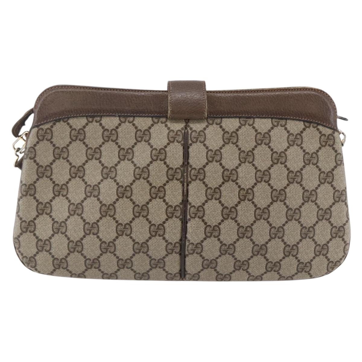 GUCCI GG Canvas Web Sherry Line Shoulder Bag PVC Leather Beige Green Auth BA6767