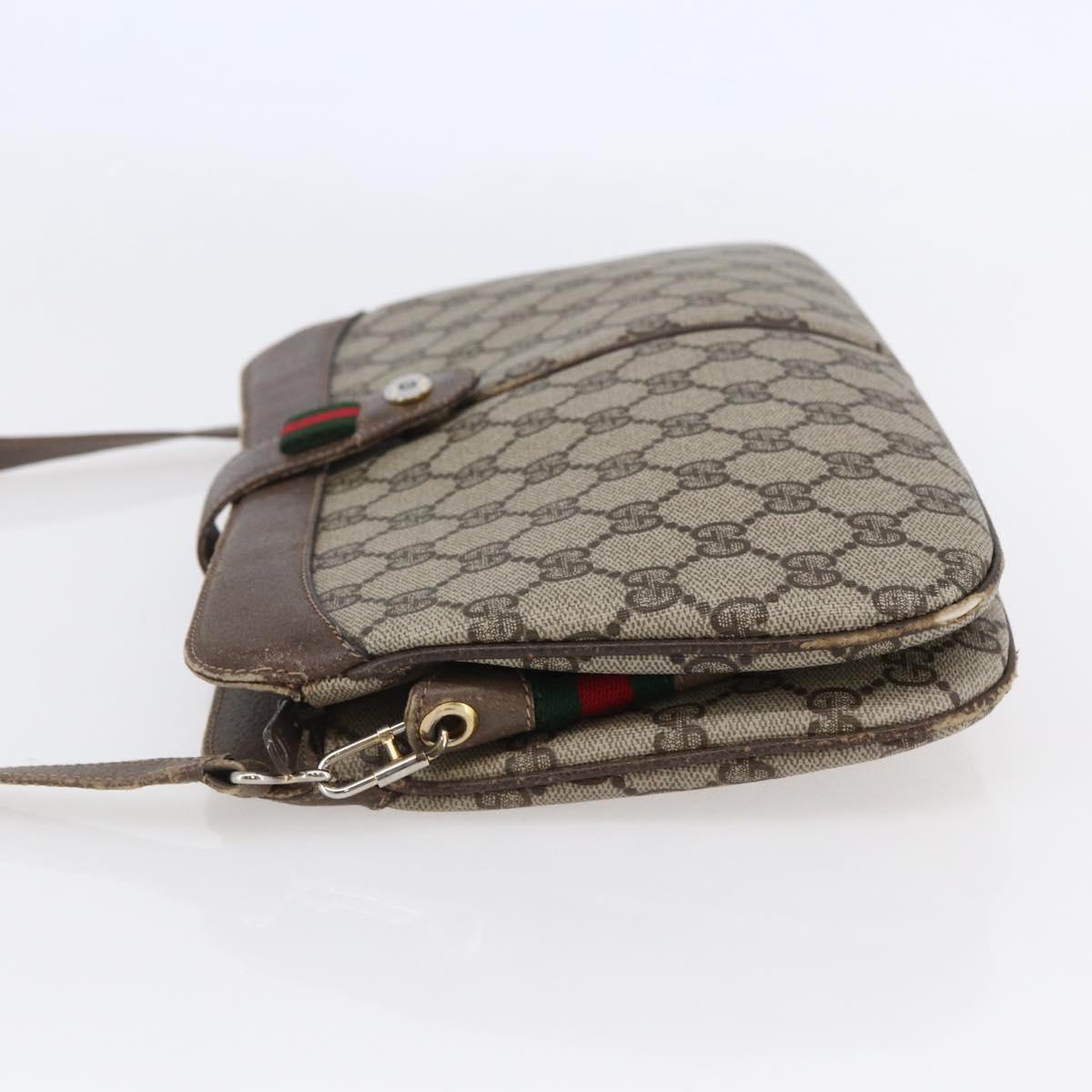 GUCCI GG Canvas Web Sherry Line Shoulder Bag PVC Leather Beige Green Auth BA6767