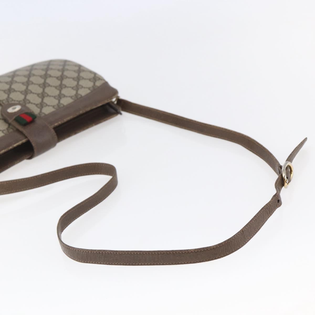 GUCCI GG Canvas Web Sherry Line Shoulder Bag PVC Leather Beige Green Auth BA6767