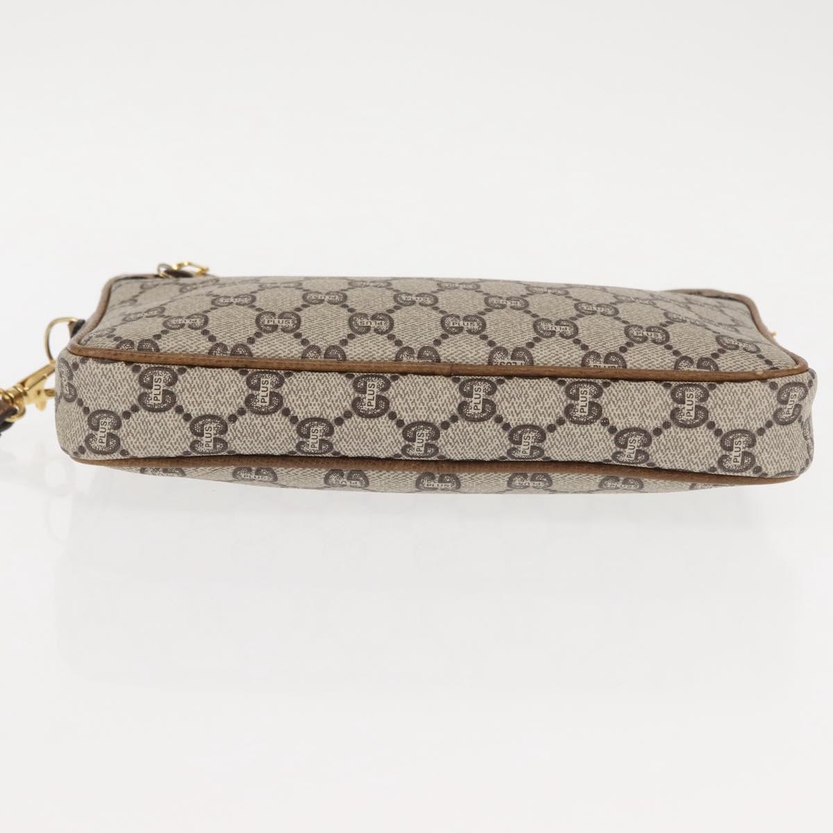 GUCCI GG PLUS Canvas Clutch Bag PVC Leather Beige Auth BA6769