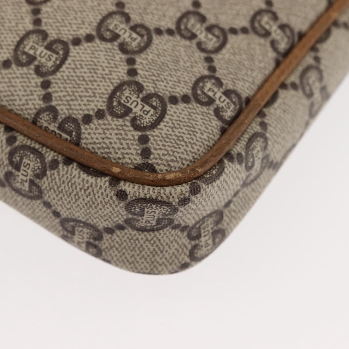 GUCCI GG PLUS Canvas Clutch Bag PVC Leather Beige Auth BA6769