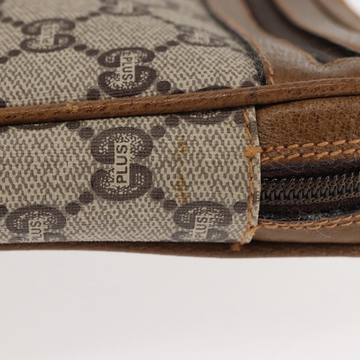 GUCCI GG PLUS Canvas Clutch Bag PVC Leather Beige Auth BA6769