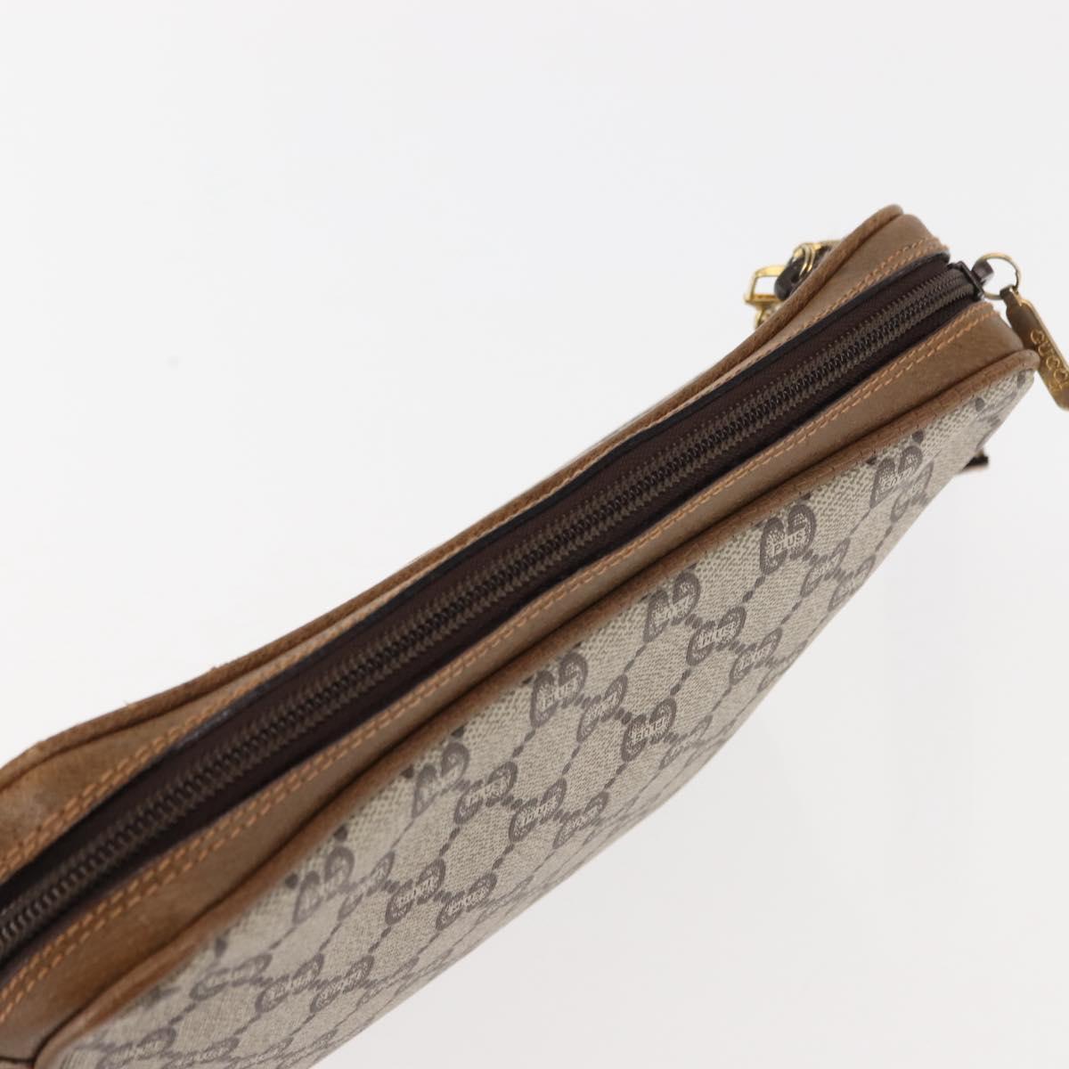 GUCCI GG PLUS Canvas Clutch Bag PVC Leather Beige Auth BA6769