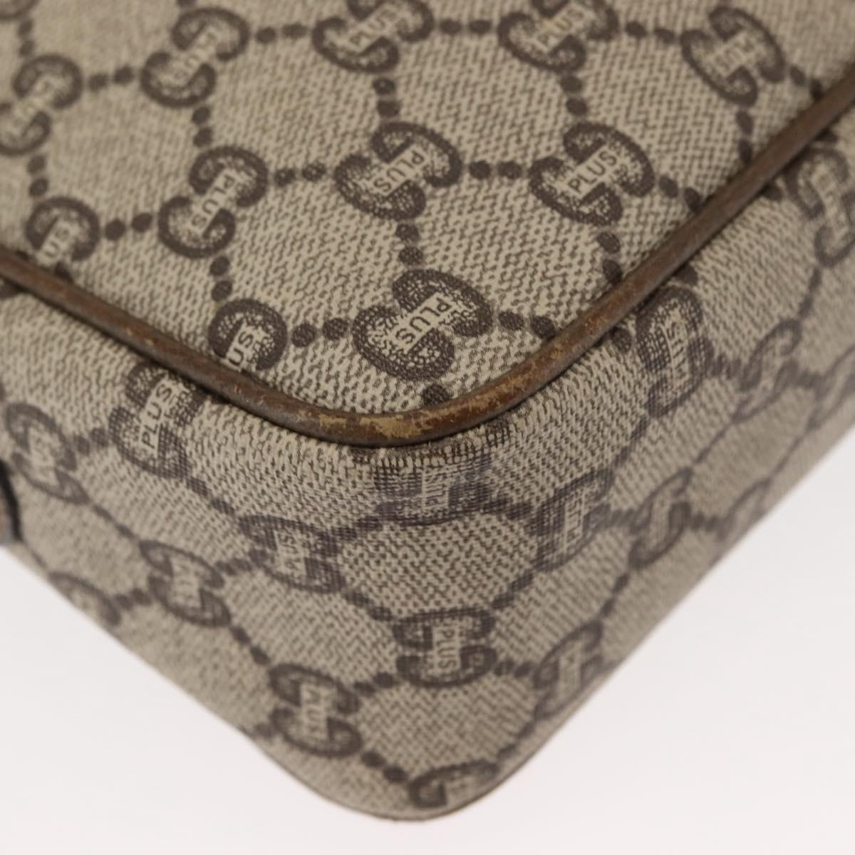 GUCCI GG PLUS Canvas Shoulder Bag PVC Leather Beige Auth BA6771