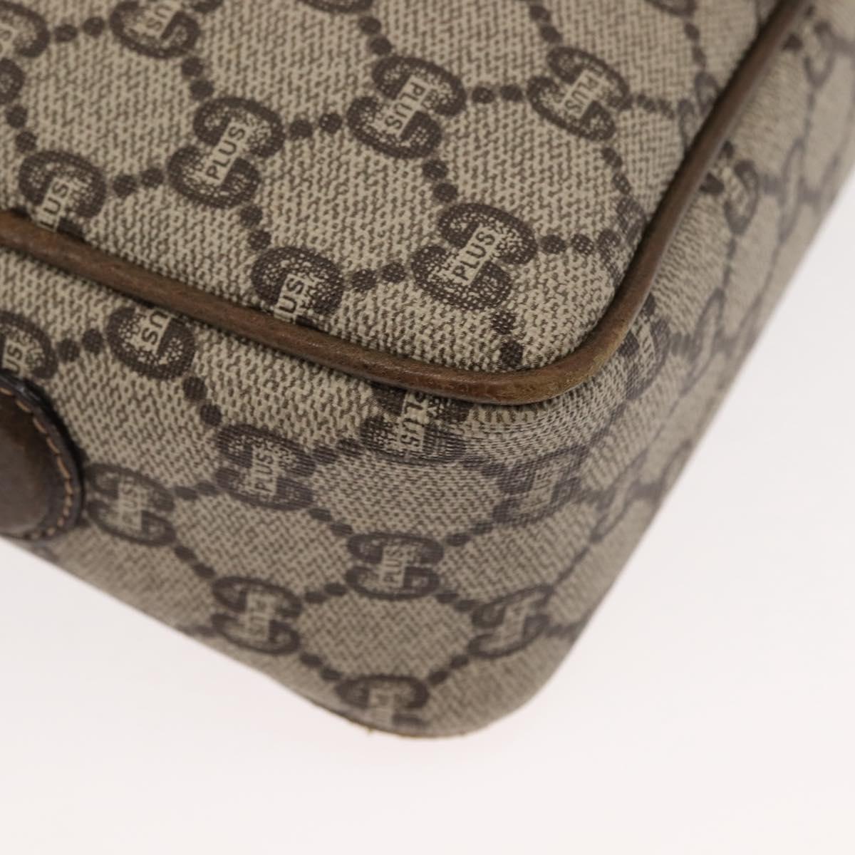 GUCCI GG PLUS Canvas Shoulder Bag PVC Leather Beige Auth BA6771