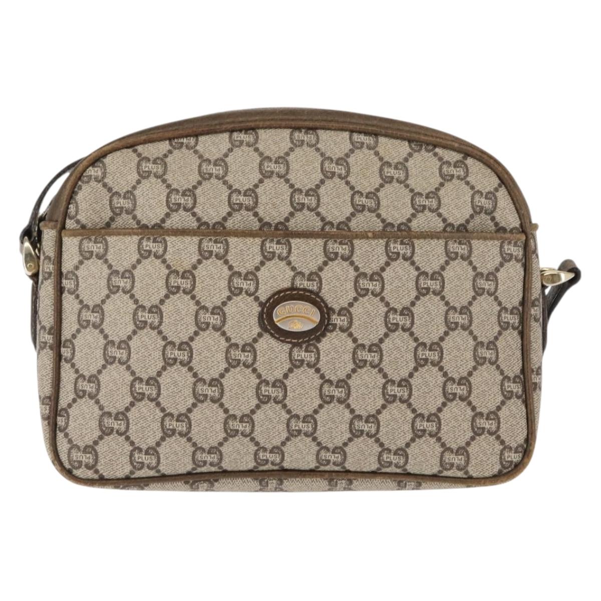 GUCCI GG PLUS Canvas Shoulder Bag PVC Leather Beige Auth BA6771
