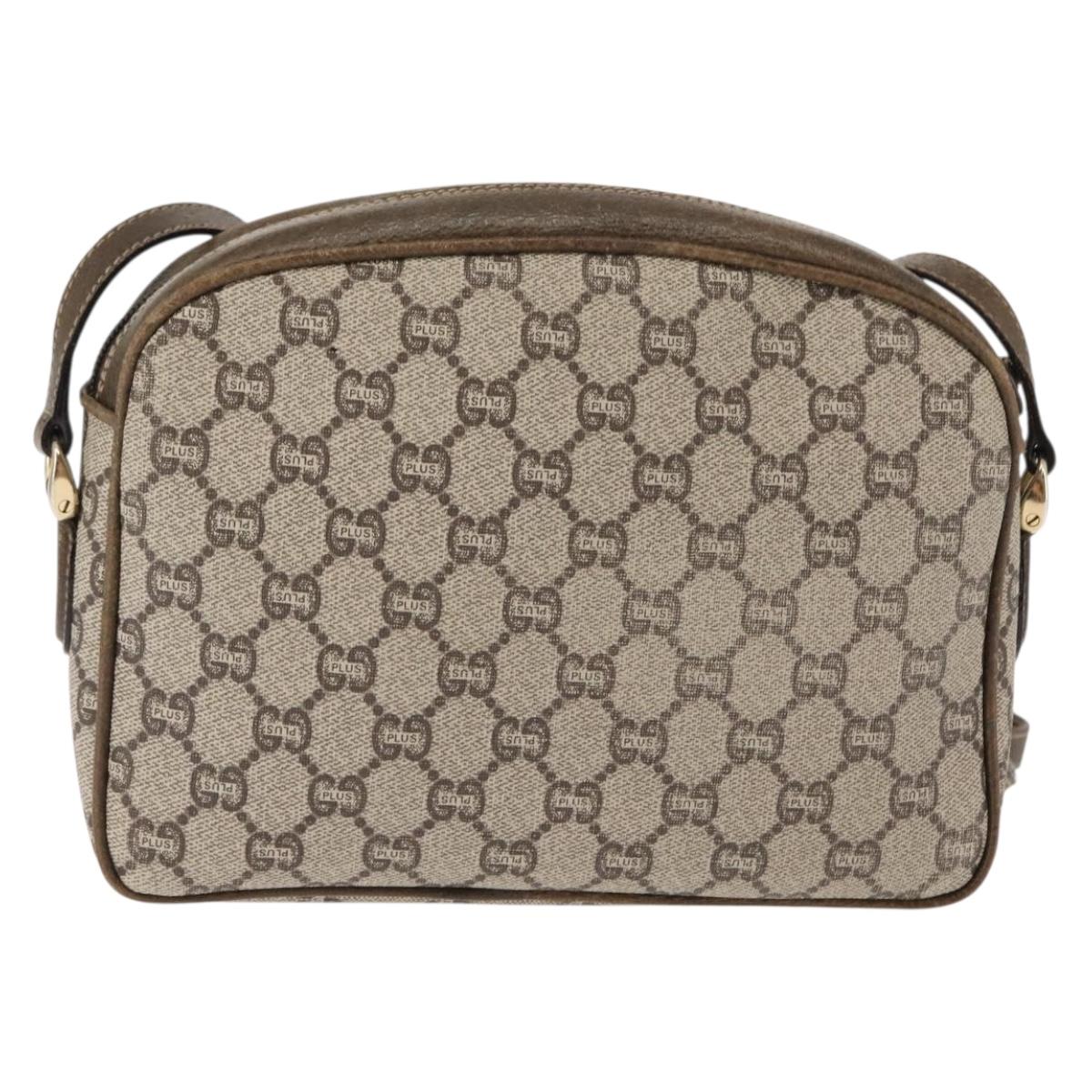 GUCCI GG PLUS Canvas Shoulder Bag PVC Leather Beige Auth BA6771