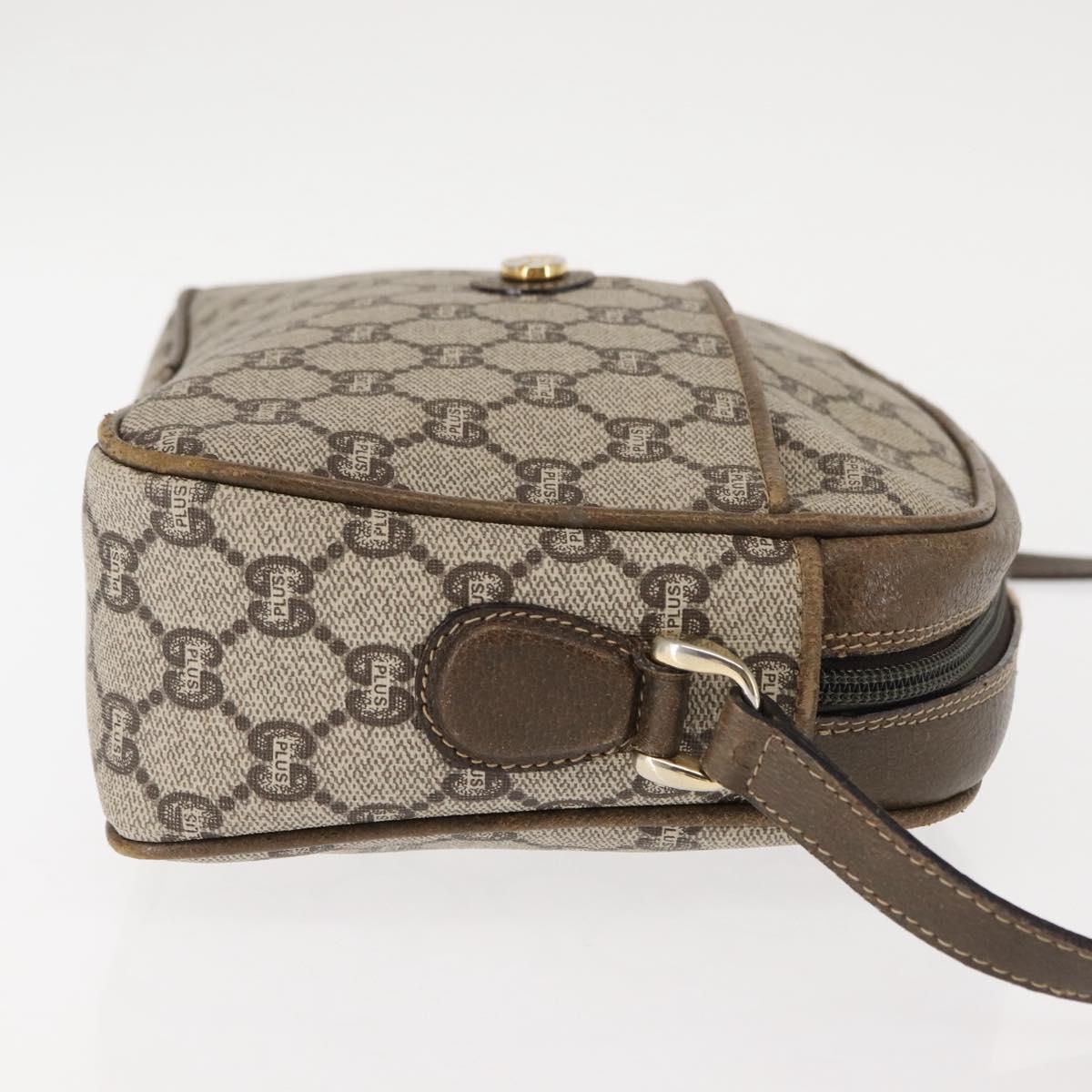 GUCCI GG PLUS Canvas Shoulder Bag PVC Leather Beige Auth BA6771