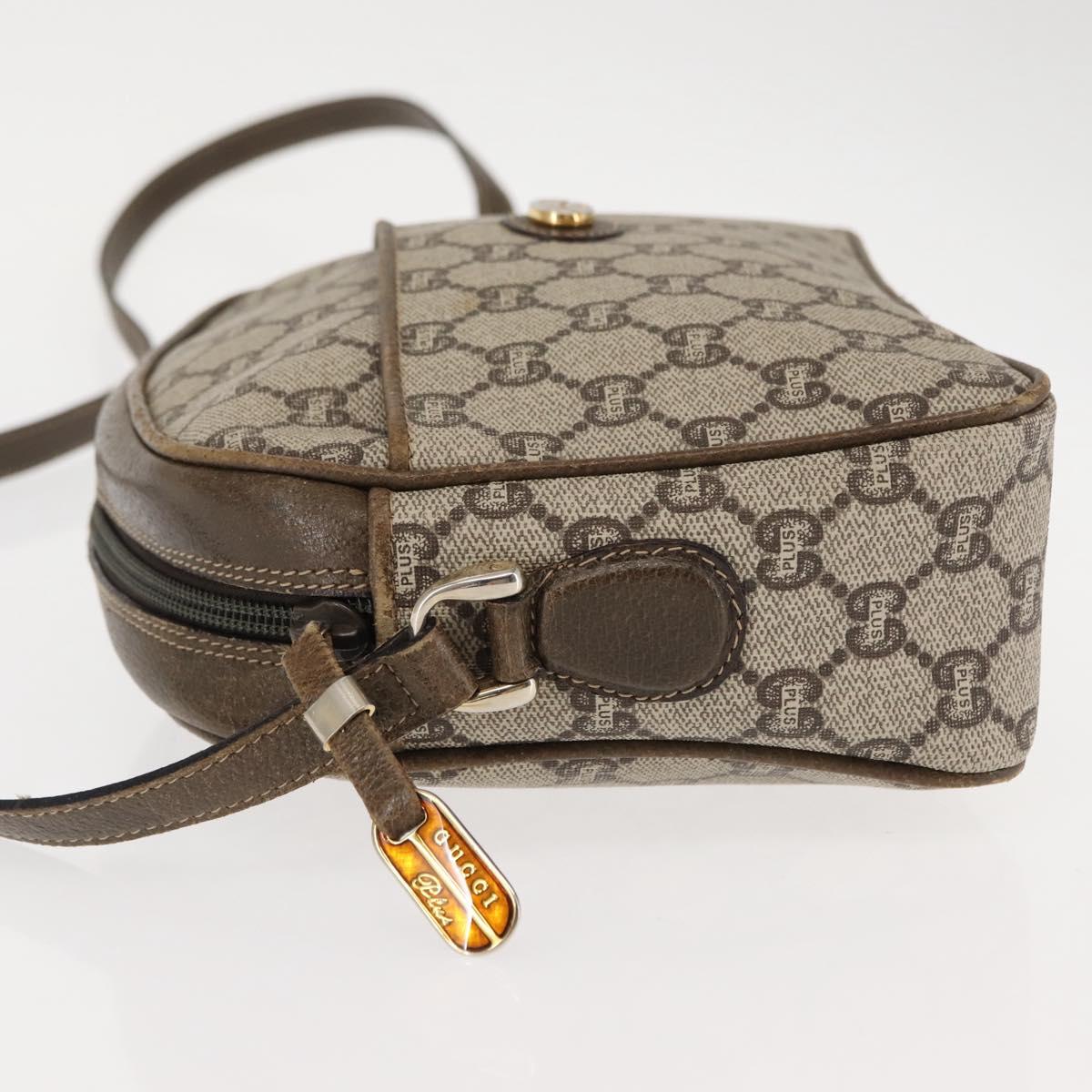 GUCCI GG PLUS Canvas Shoulder Bag PVC Leather Beige Auth BA6771