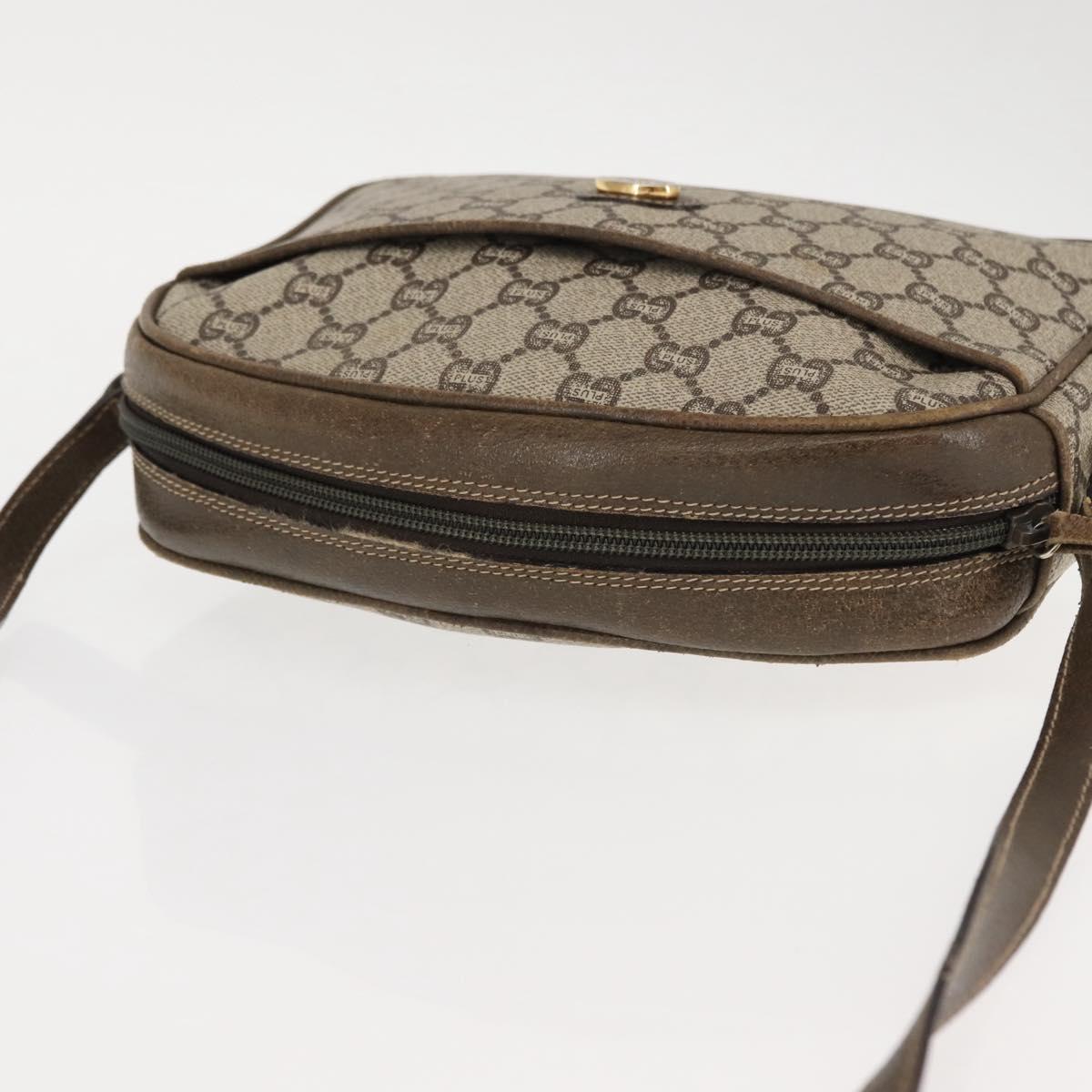 GUCCI GG PLUS Canvas Shoulder Bag PVC Leather Beige Auth BA6771