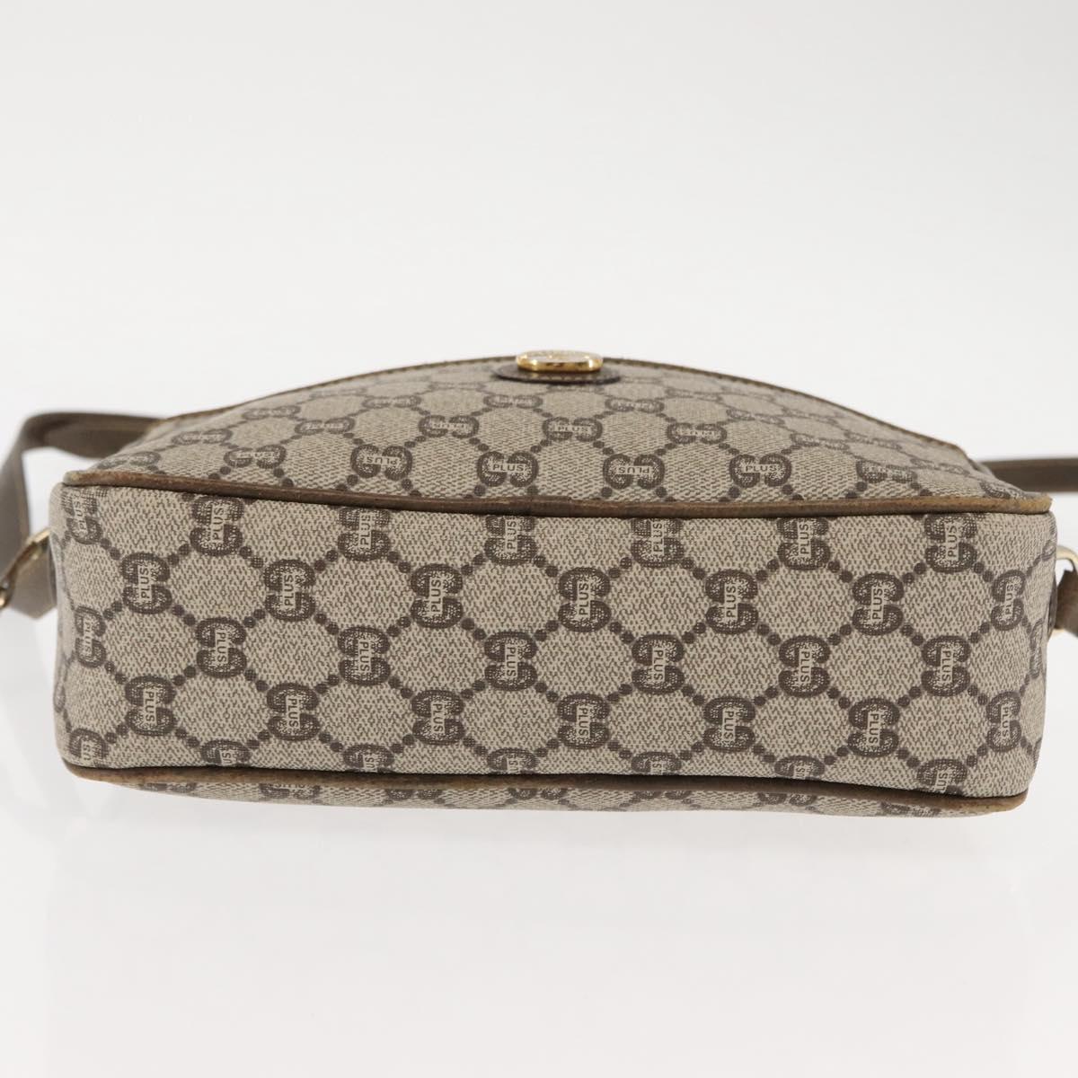 GUCCI GG PLUS Canvas Shoulder Bag PVC Leather Beige Auth BA6771