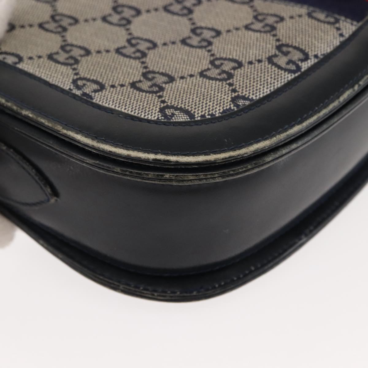 GUCCI GG Canvas Sherry Line Shoulder Bag Canvas Navy Red Auth BA6773