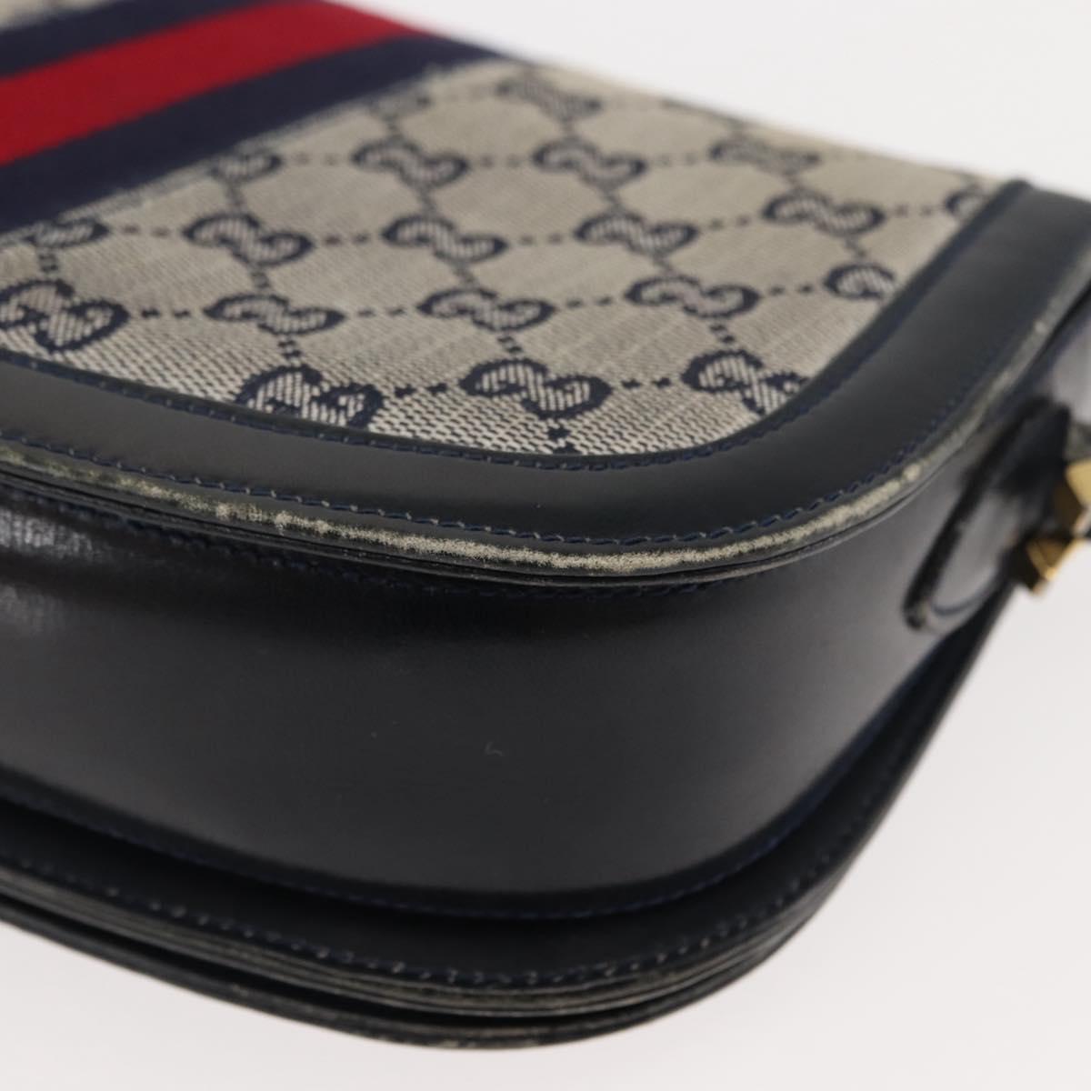 GUCCI GG Canvas Sherry Line Shoulder Bag Canvas Navy Red Auth BA6773