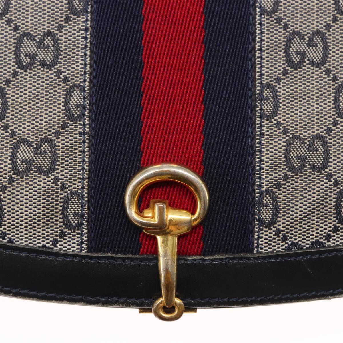 GUCCI GG Canvas Sherry Line Shoulder Bag Canvas Navy Red Auth BA6773