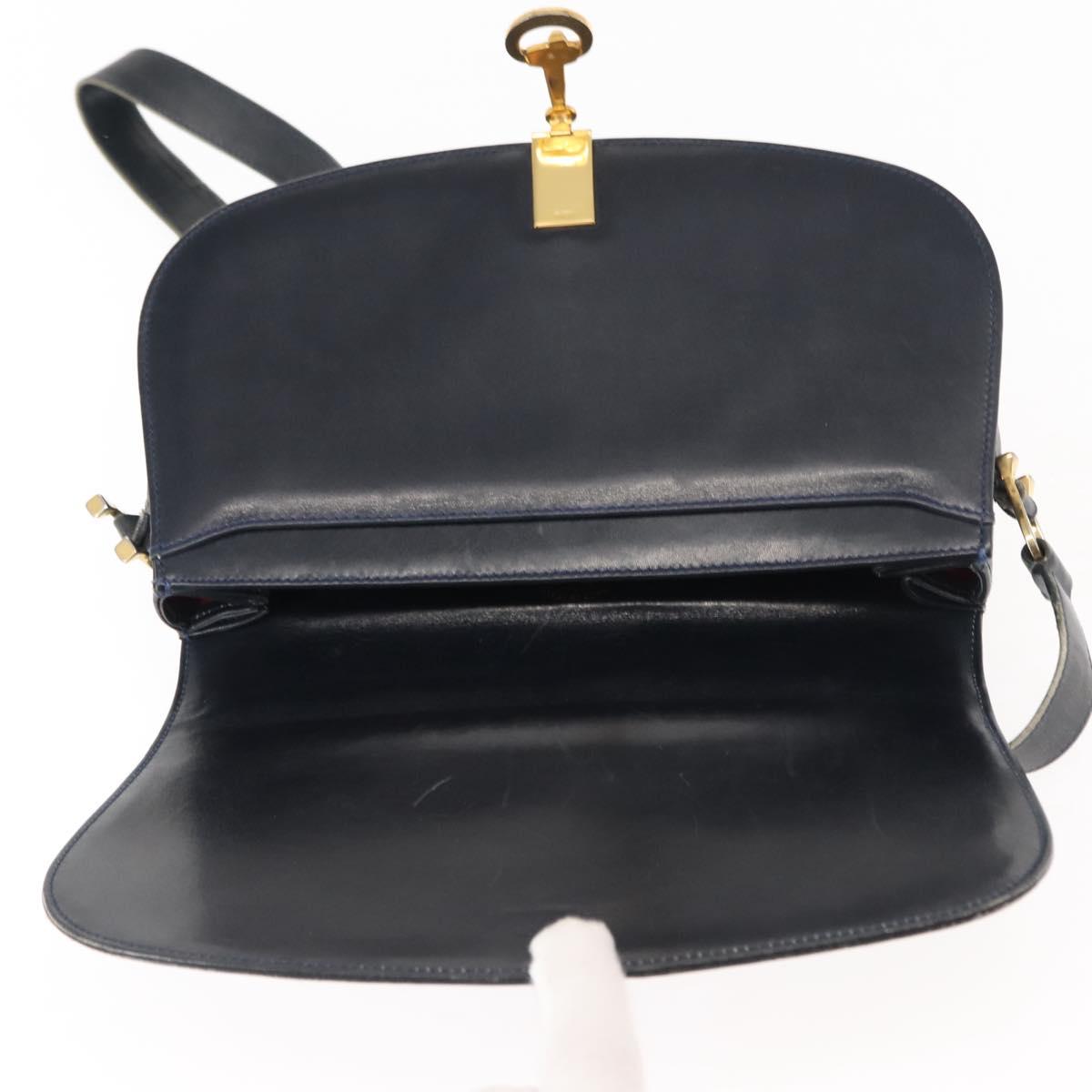 GUCCI GG Canvas Sherry Line Shoulder Bag Canvas Navy Red Auth BA6773