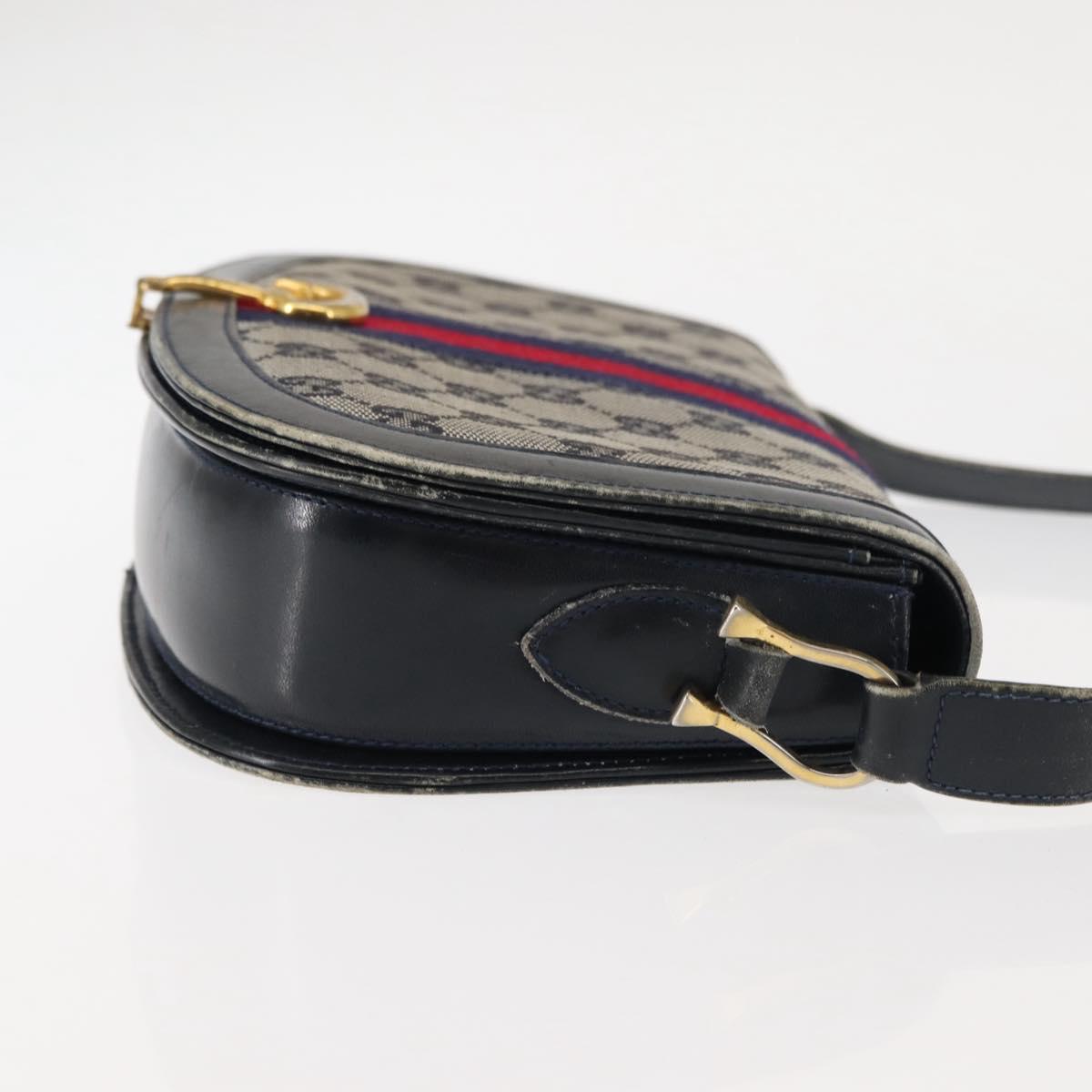 GUCCI GG Canvas Sherry Line Shoulder Bag Canvas Navy Red Auth BA6773