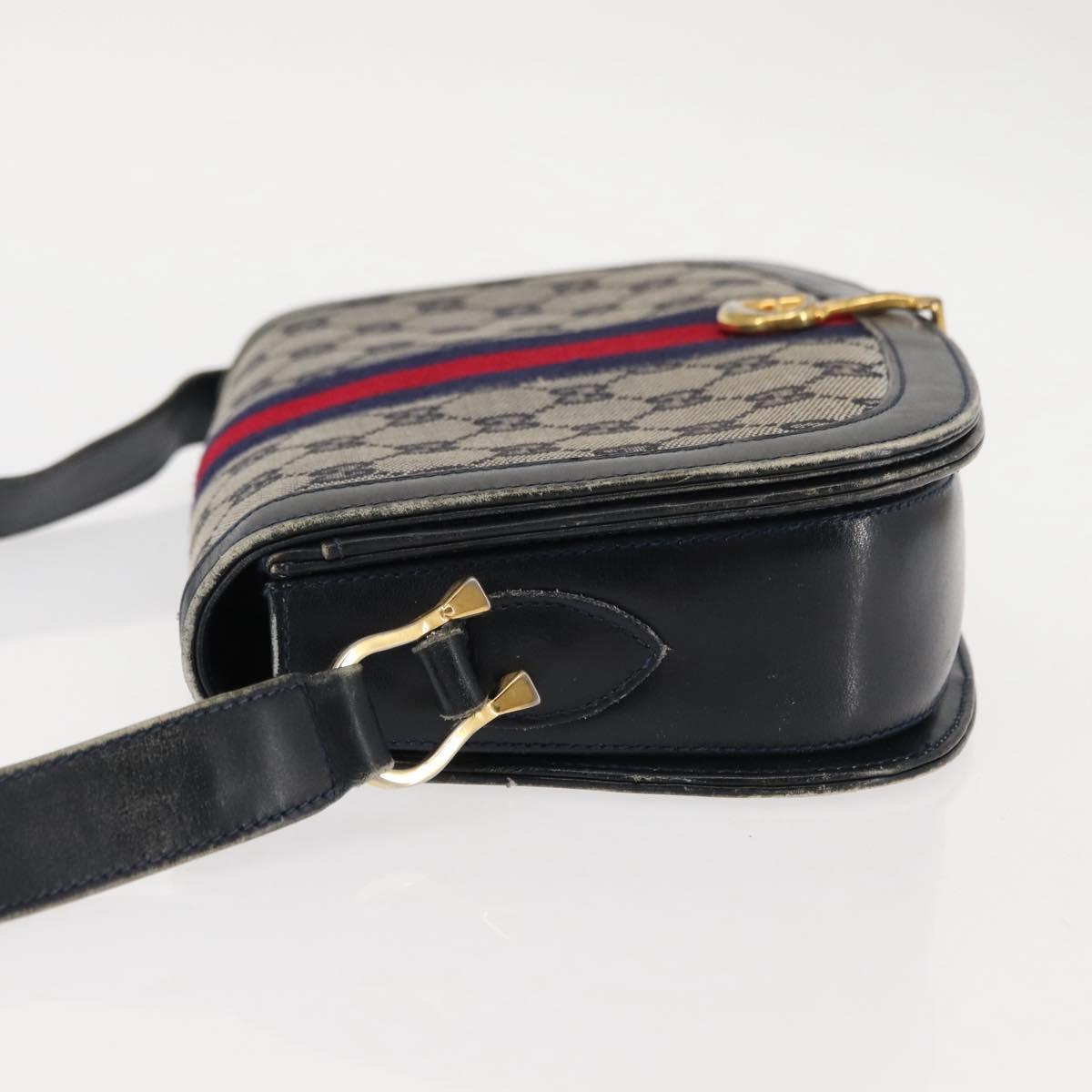 GUCCI GG Canvas Sherry Line Shoulder Bag Canvas Navy Red Auth BA6773