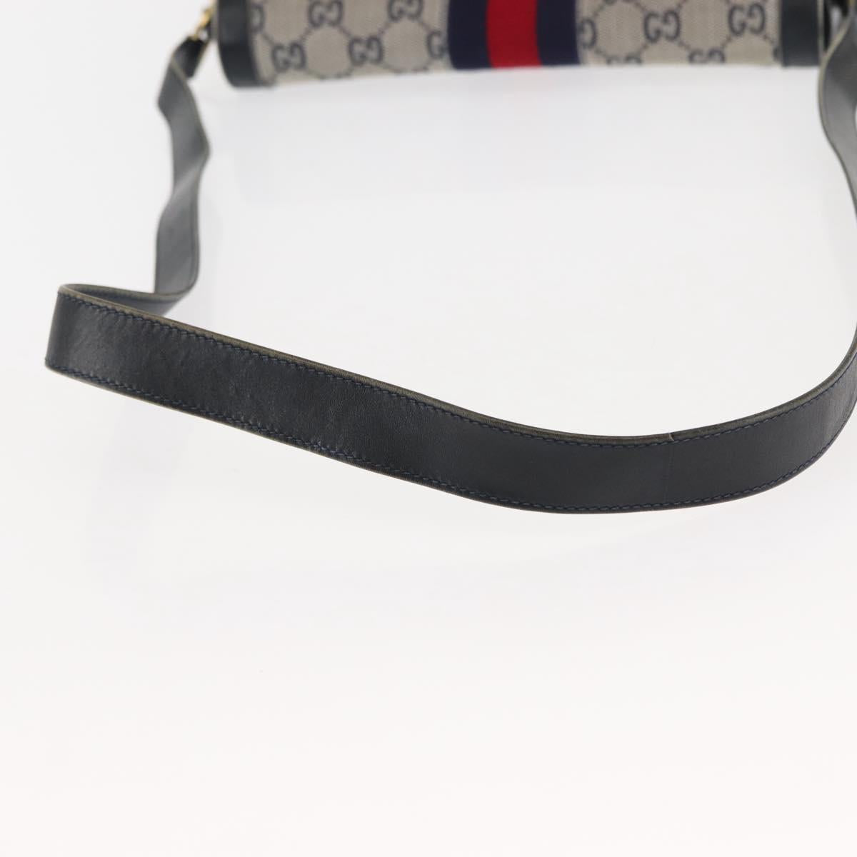 GUCCI GG Canvas Sherry Line Shoulder Bag Canvas Navy Red Auth BA6773