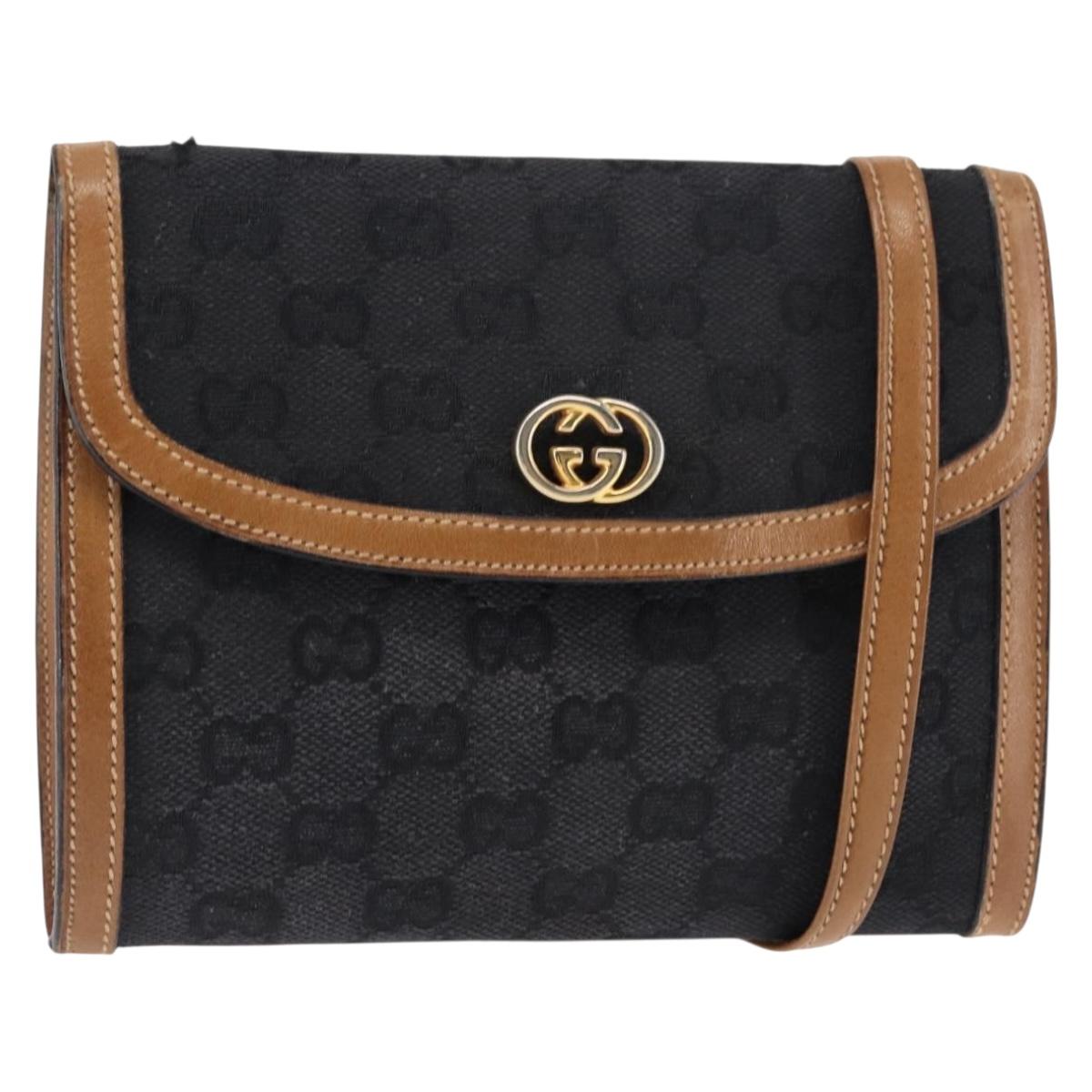 GUCCI GG Canvas Shoulder Bag Canvas Black Brown Auth BA6774