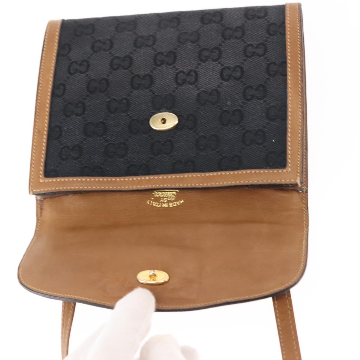 GUCCI GG Canvas Shoulder Bag Canvas Black Brown Auth BA6774