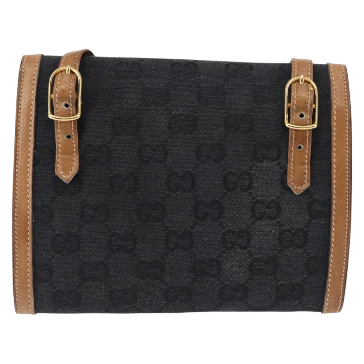 GUCCI GG Canvas Shoulder Bag Canvas Black Brown Auth BA6774