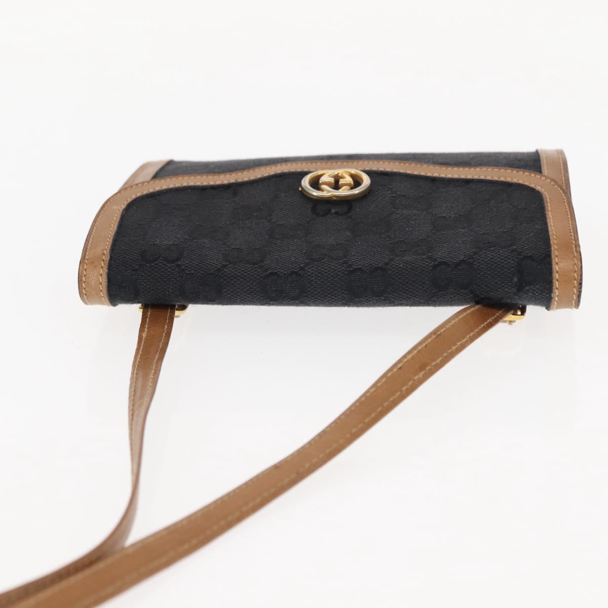 GUCCI GG Canvas Shoulder Bag Canvas Black Brown Auth BA6774