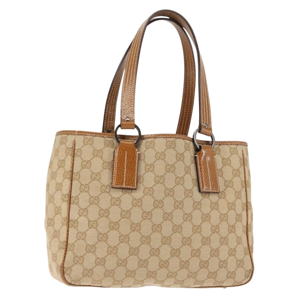 GUCCI GG Canvas Tote Bag Beige Silver 113019 Auth BA6777