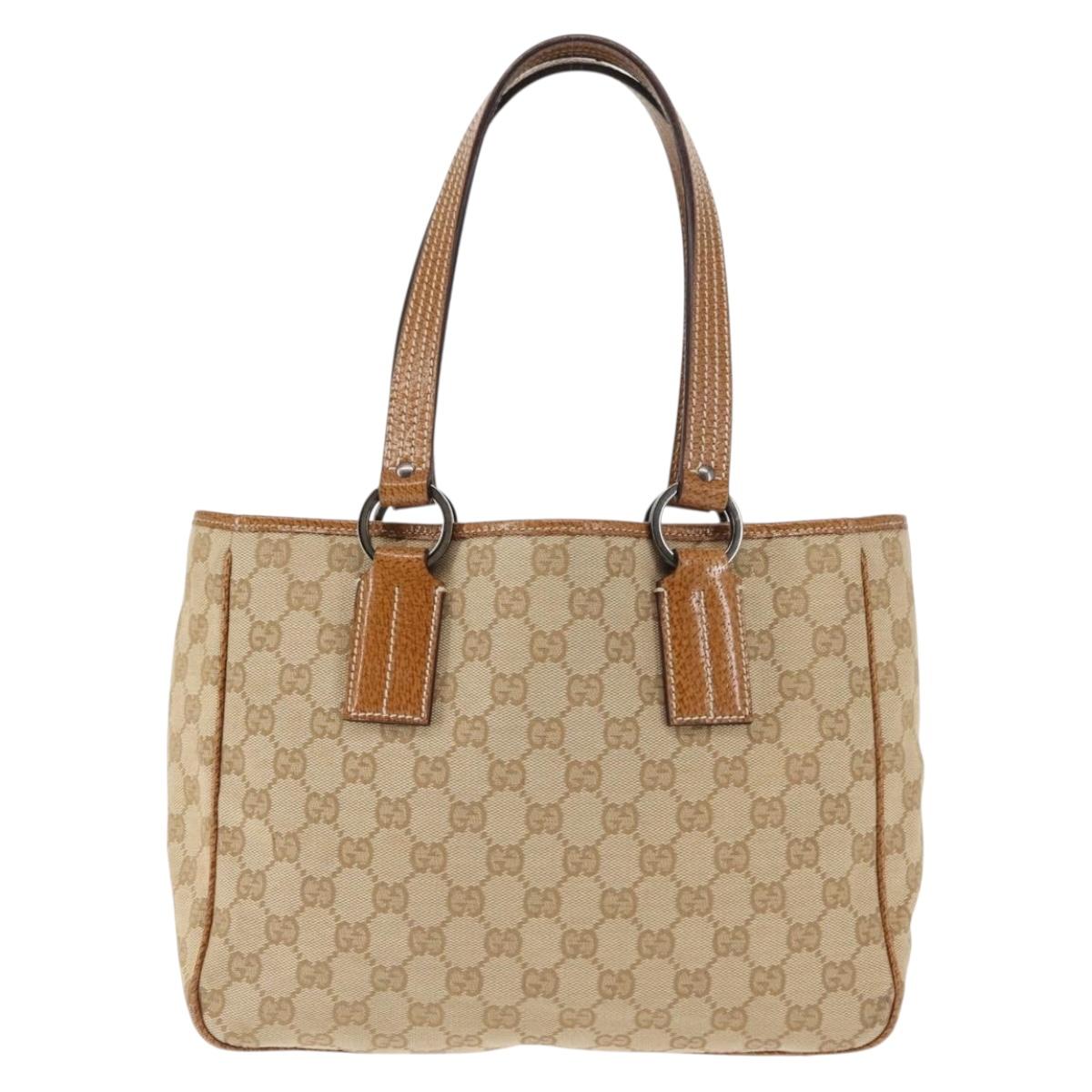 GUCCI GG Canvas Tote Bag Beige Silver 113019 Auth BA6777