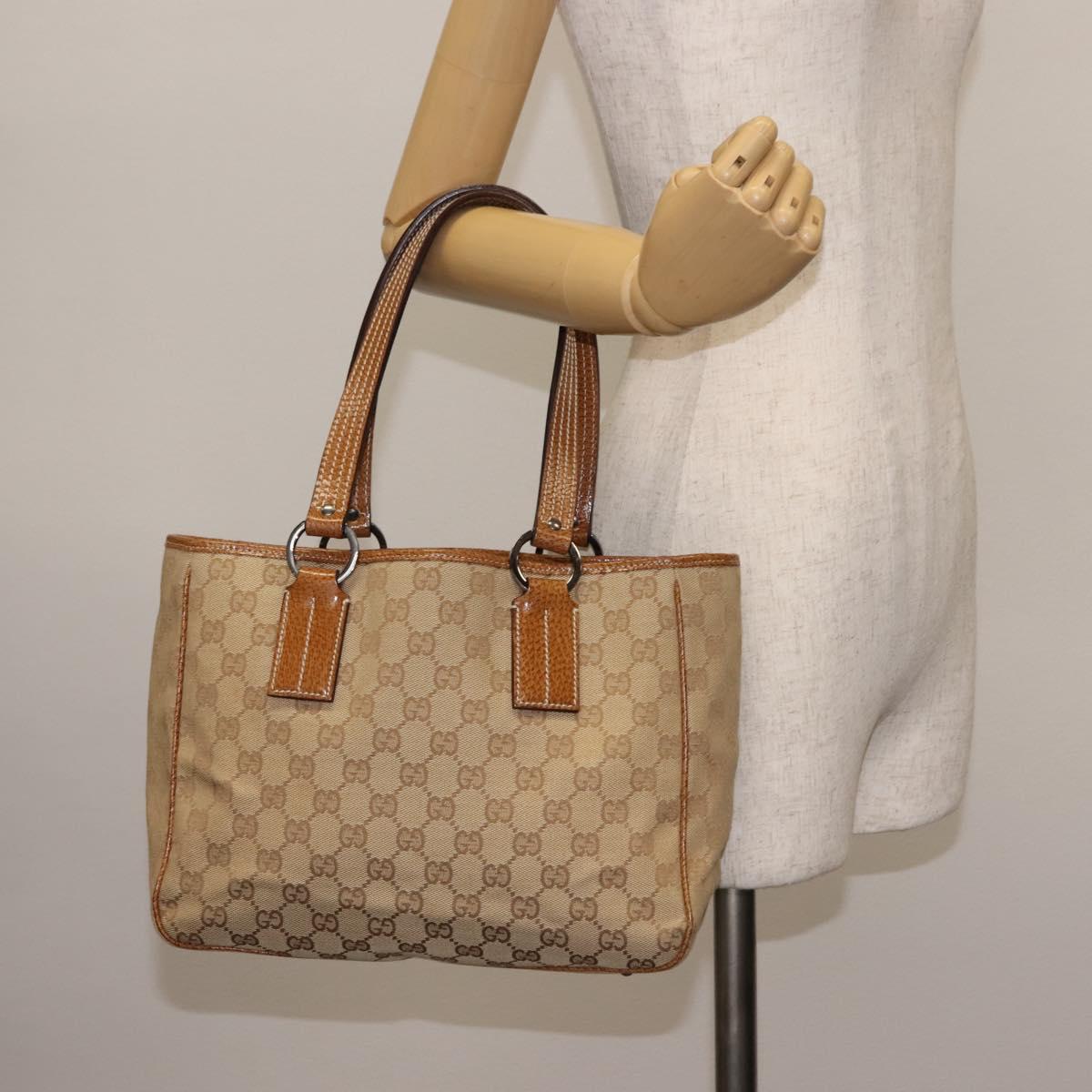 GUCCI GG Canvas Tote Bag Beige Silver 113019 Auth BA6777