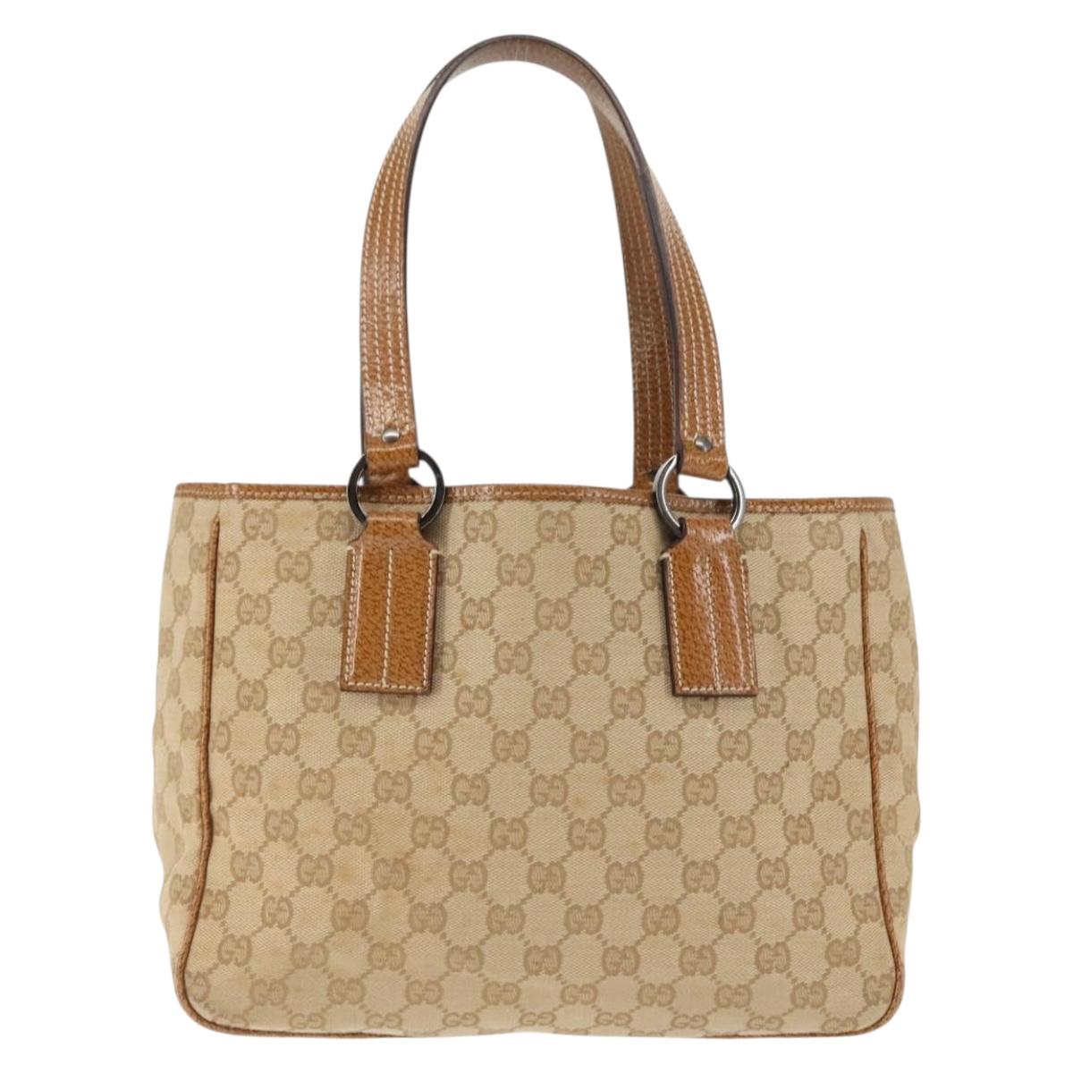 GUCCI GG Canvas Tote Bag Beige Silver 113019 Auth BA6777