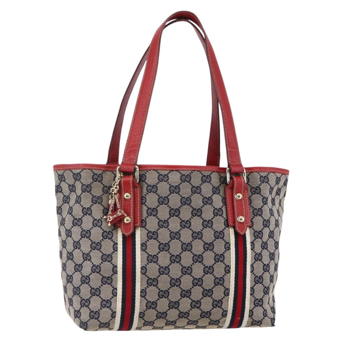 GUCCI GG Canvas Tote Bag Navy Gold 137396 Auth BA6779