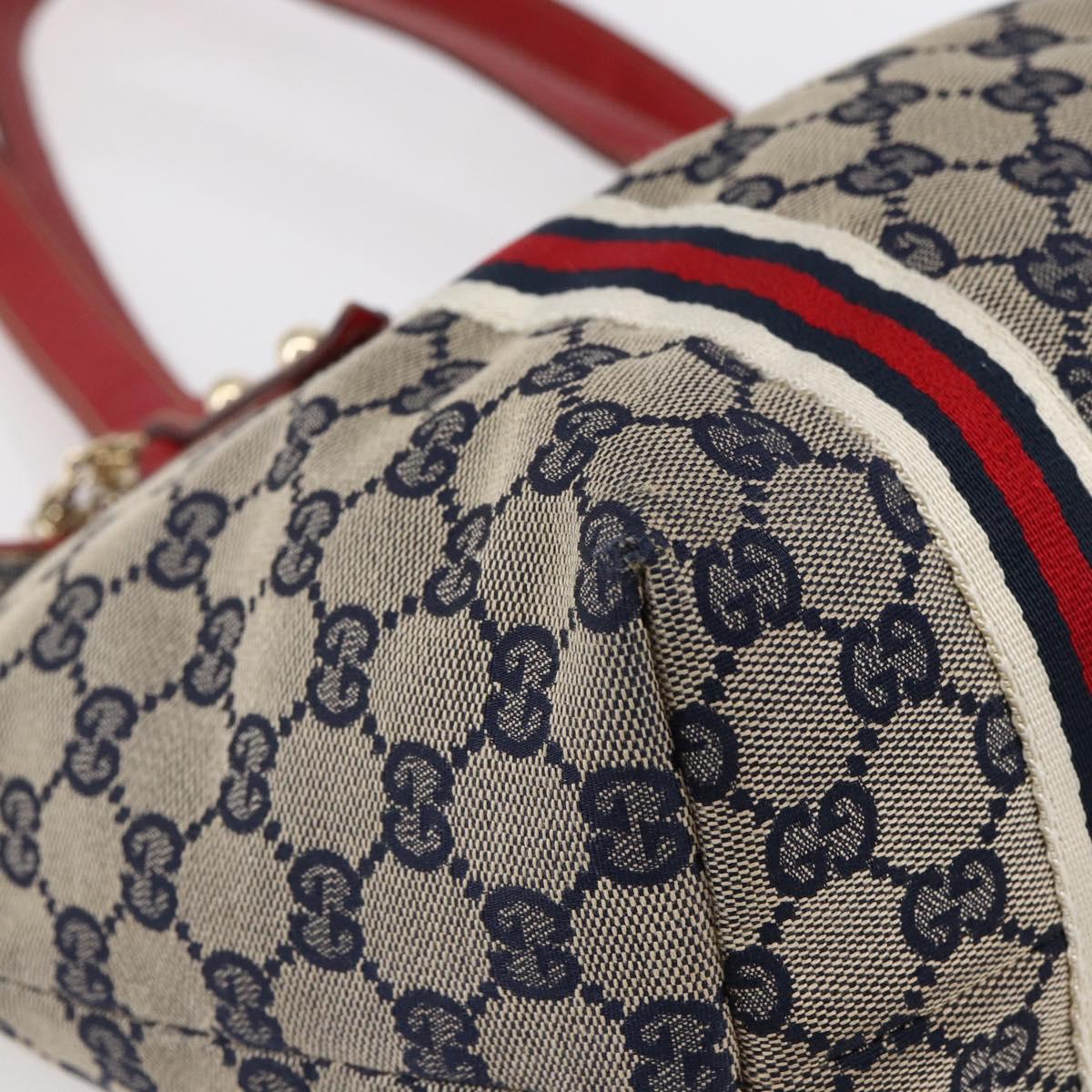 GUCCI GG Canvas Tote Bag Navy Gold 137396 Auth BA6779