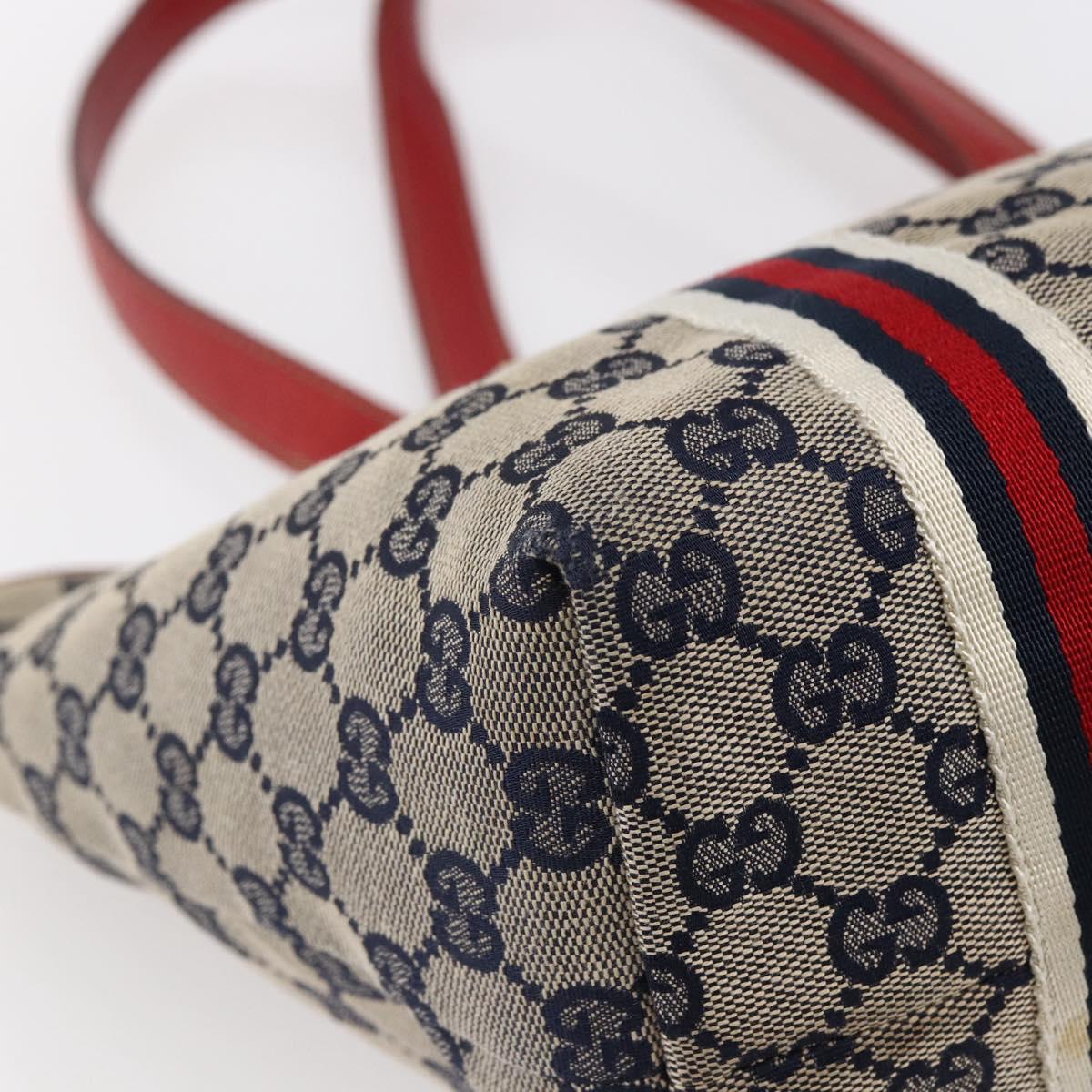 GUCCI GG Canvas Tote Bag Navy Gold 137396 Auth BA6779