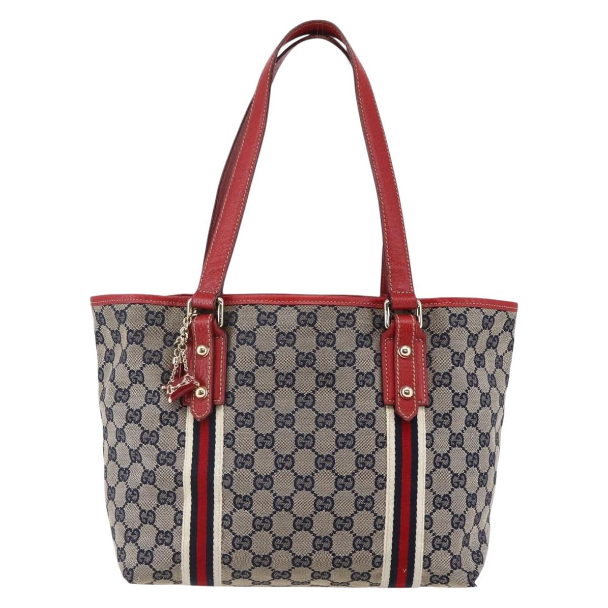 GUCCI GG Canvas Tote Bag Navy Gold 137396 Auth BA6779