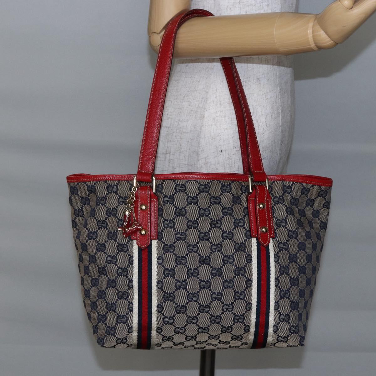 GUCCI GG Canvas Tote Bag Navy Gold 137396 Auth BA6779