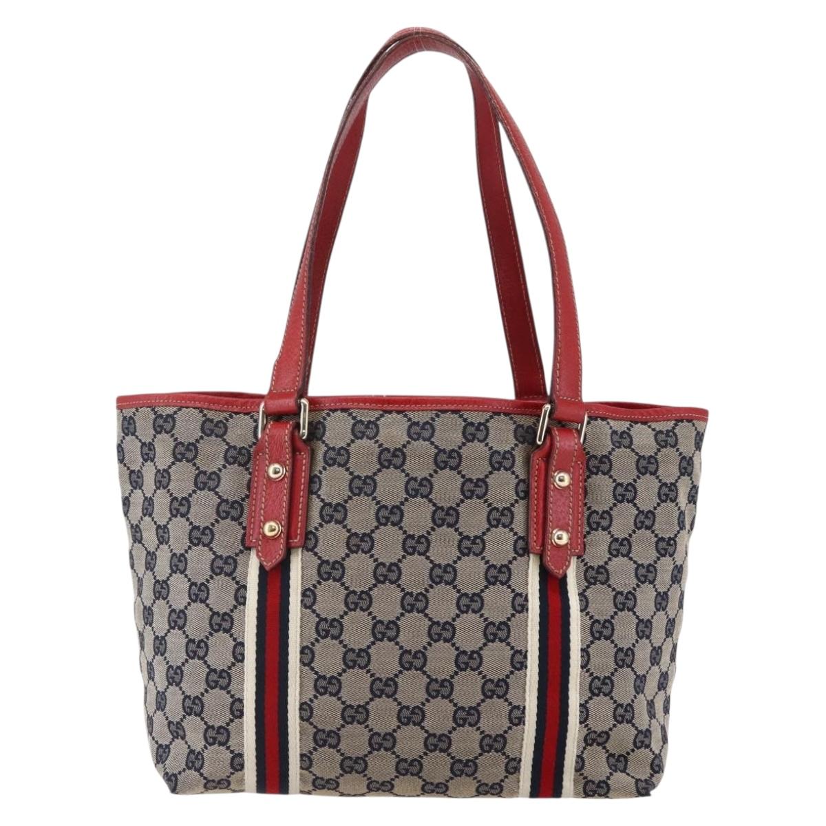 GUCCI GG Canvas Tote Bag Navy Gold 137396 Auth BA6779
