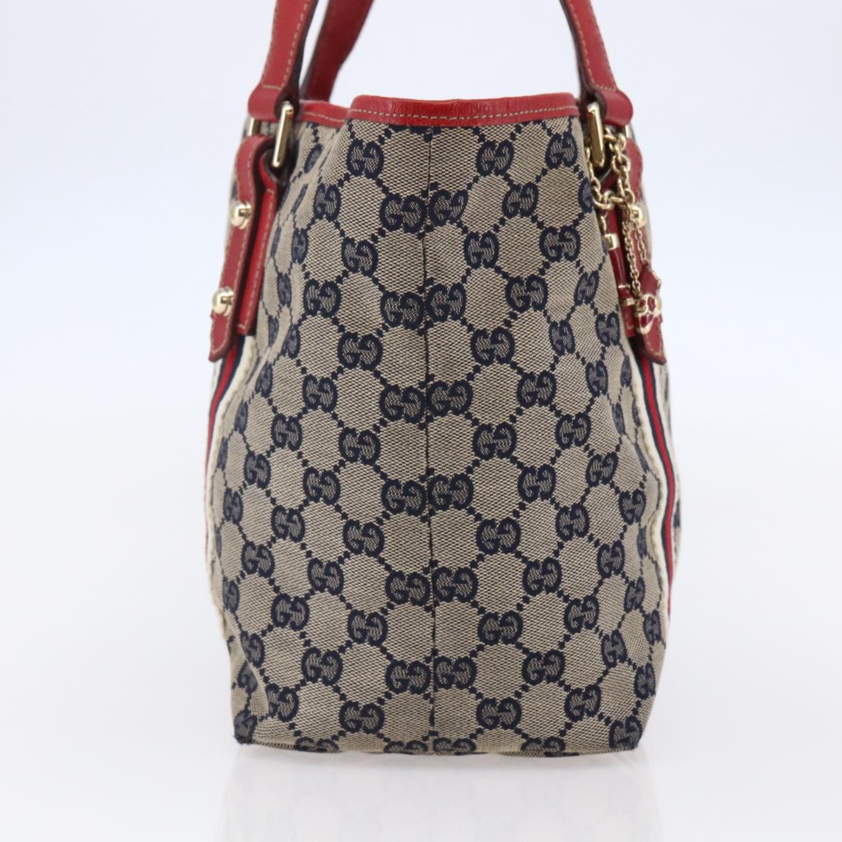 GUCCI GG Canvas Tote Bag Navy Gold 137396 Auth BA6779