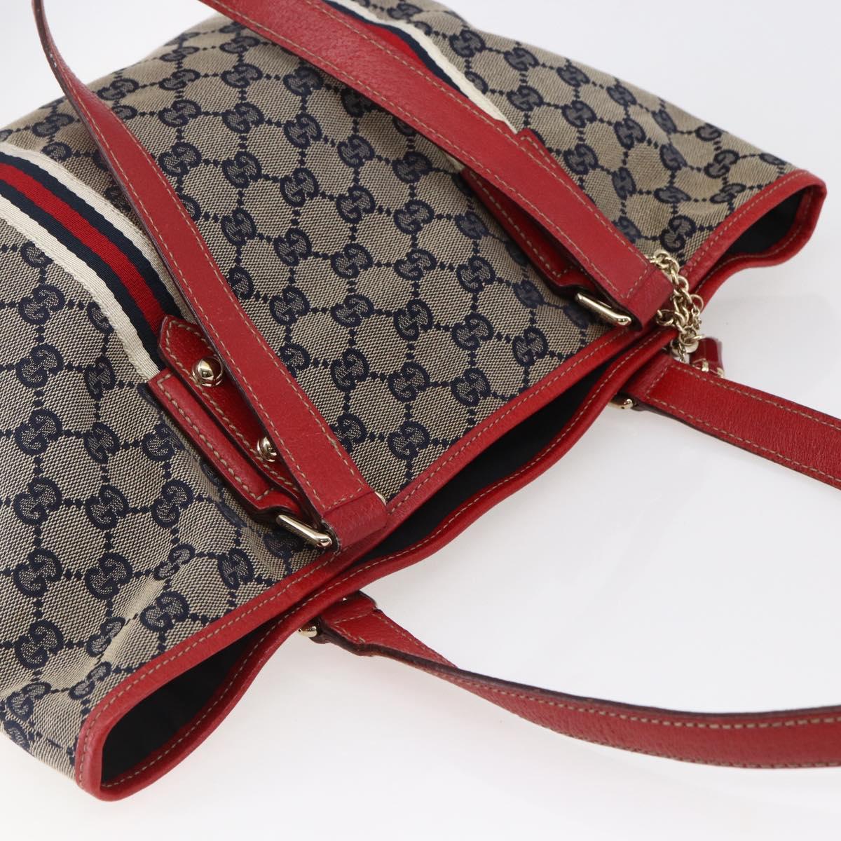 GUCCI GG Canvas Tote Bag Navy Gold 137396 Auth BA6779