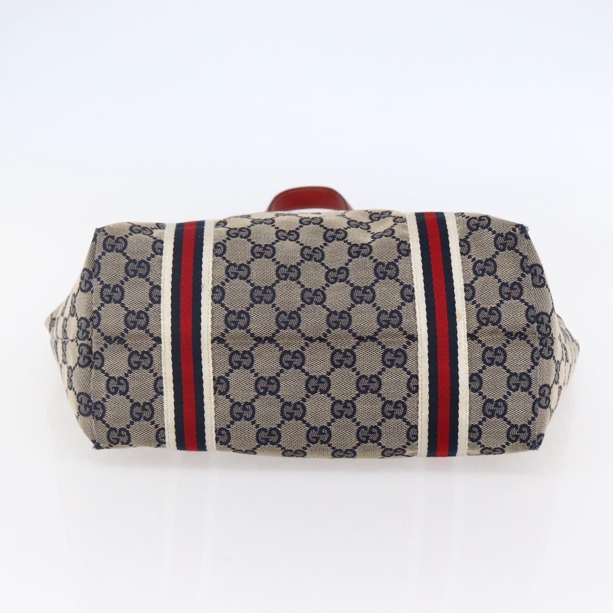 GUCCI GG Canvas Tote Bag Navy Gold 137396 Auth BA6779