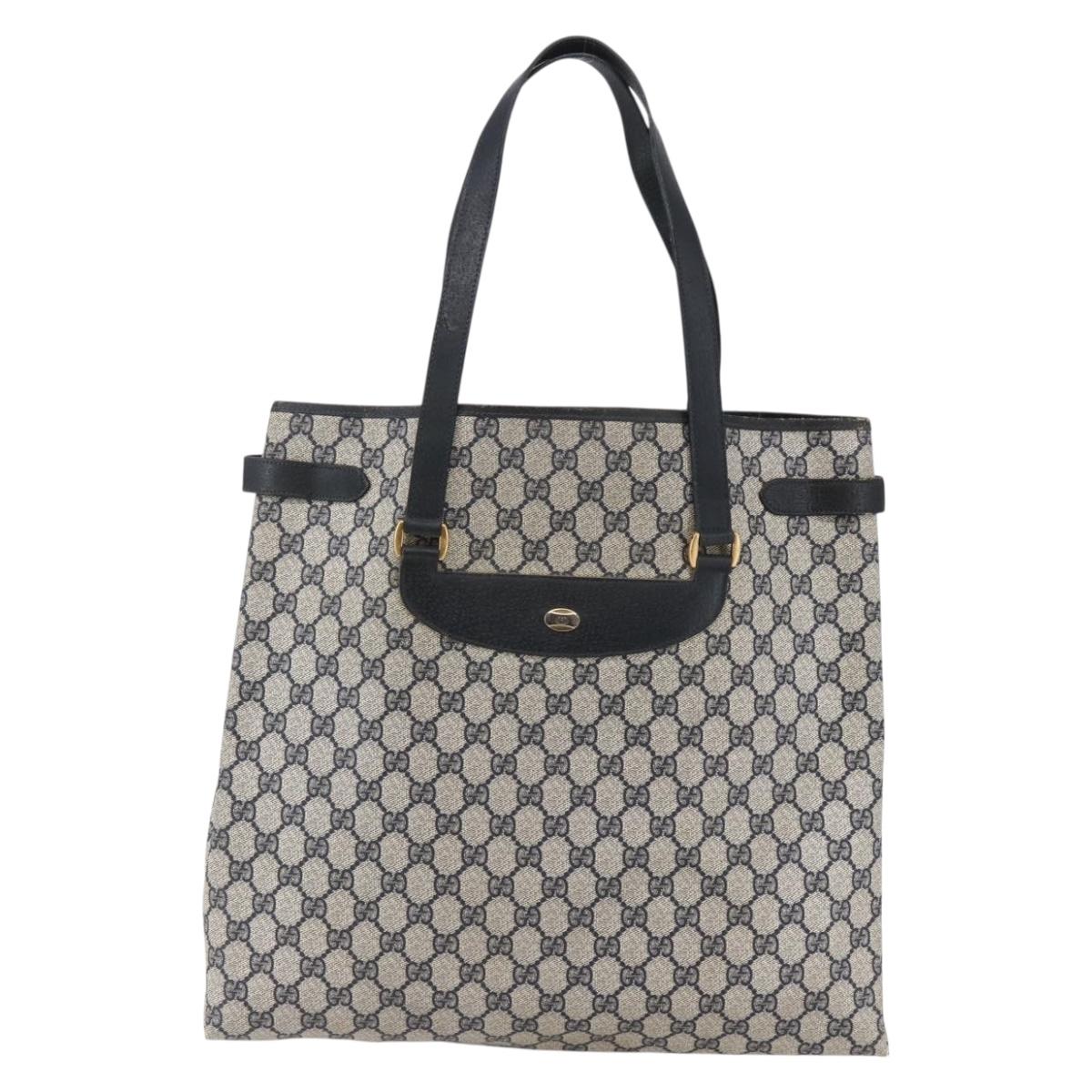 GUCCI GG Supreme Tote Bag PVC Navy Gold 39 02 061 Auth BA6781