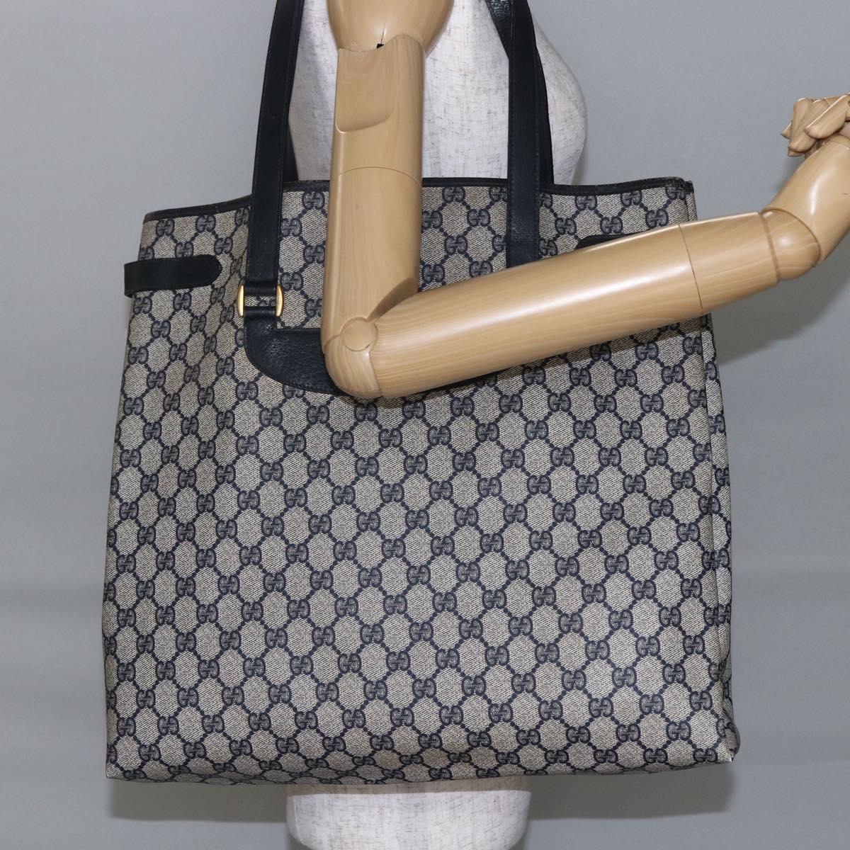 GUCCI GG Supreme Tote Bag PVC Navy Gold 39 02 061 Auth BA6781
