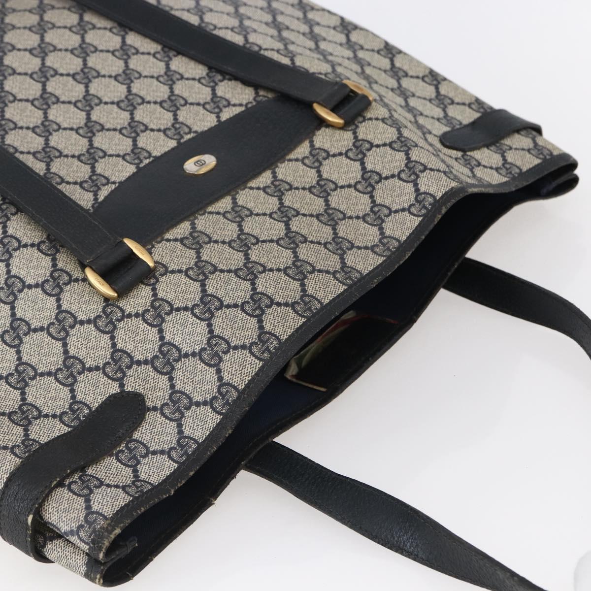 GUCCI GG Supreme Tote Bag PVC Navy Gold 39 02 061 Auth BA6781