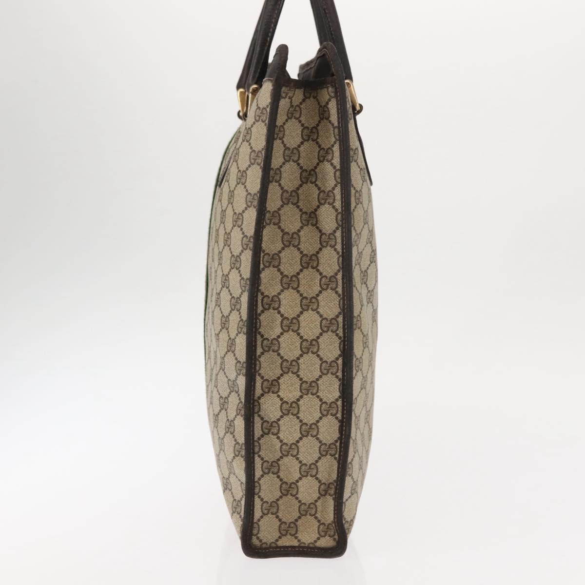 GUCCI GG Supreme Web Sherry Line Hand Bag PVC Beige Gold Auth BA6782