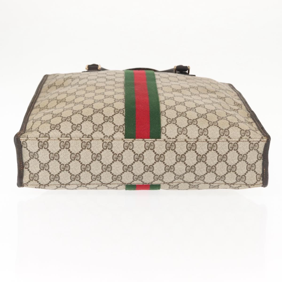 GUCCI GG Supreme Web Sherry Line Hand Bag PVC Beige Gold Auth BA6782